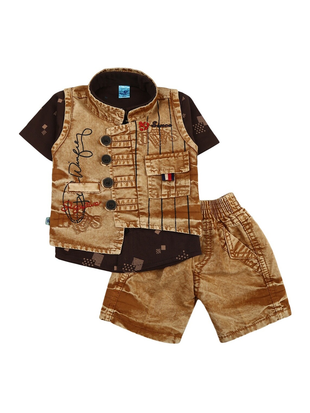 

V-Mart Unisex Kids Brown Printed Shirt with Shorts