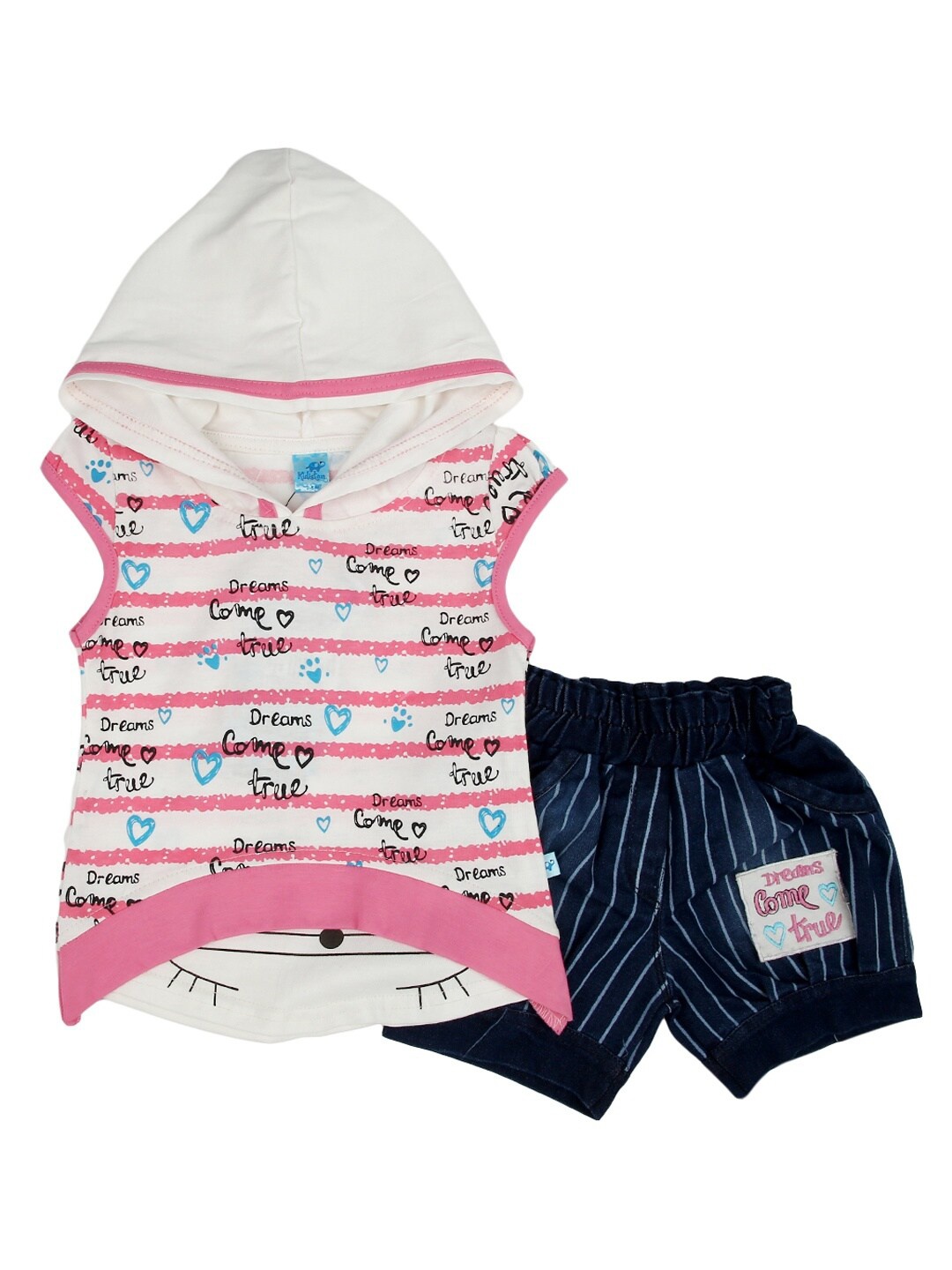 

V-Mart Unisex Kids Pink & White Printed T-shirt with Shorts