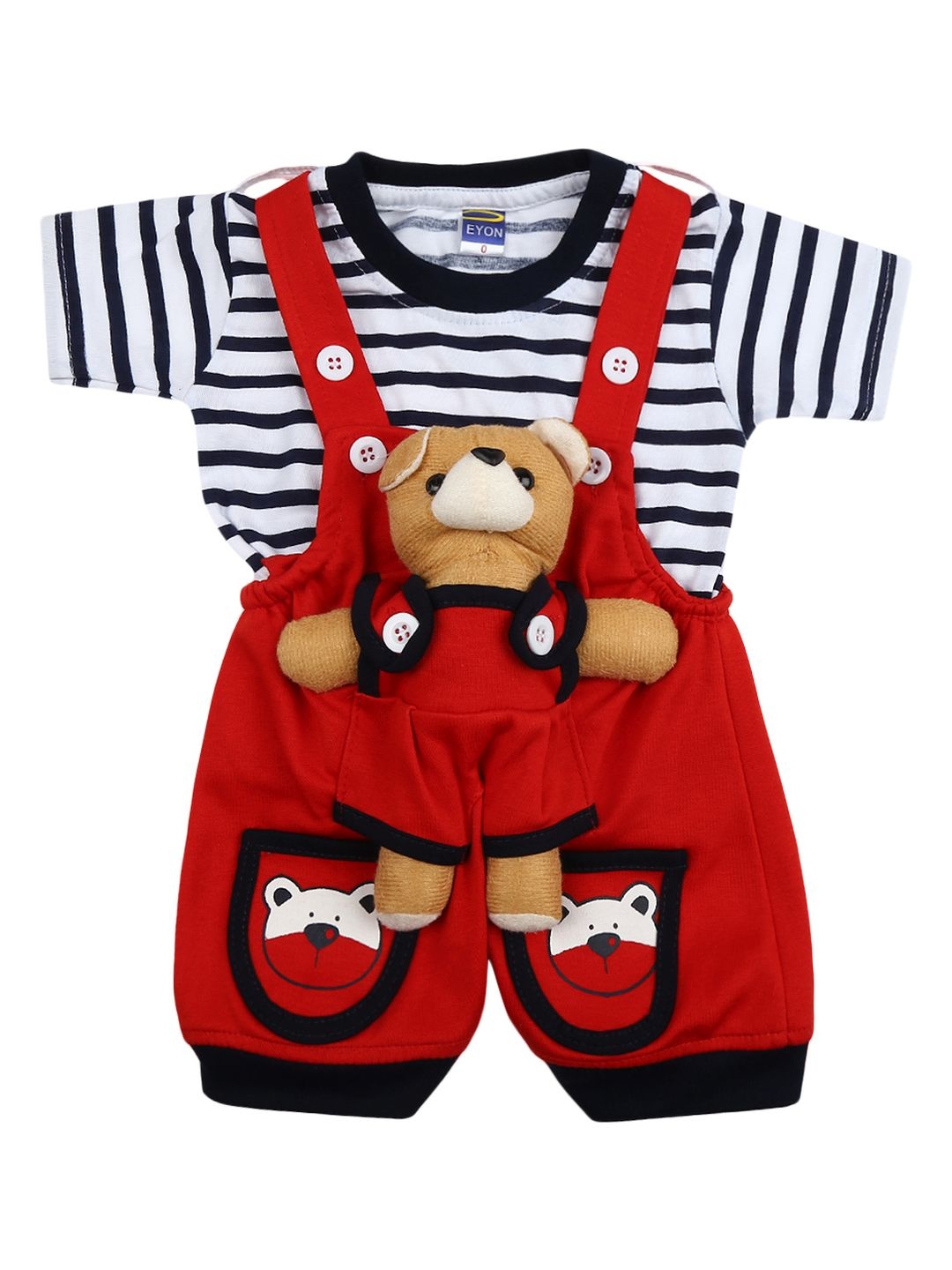 

V-Mart Unisex Kids Printed Pure Cotton T-shirt with Shorts, Red