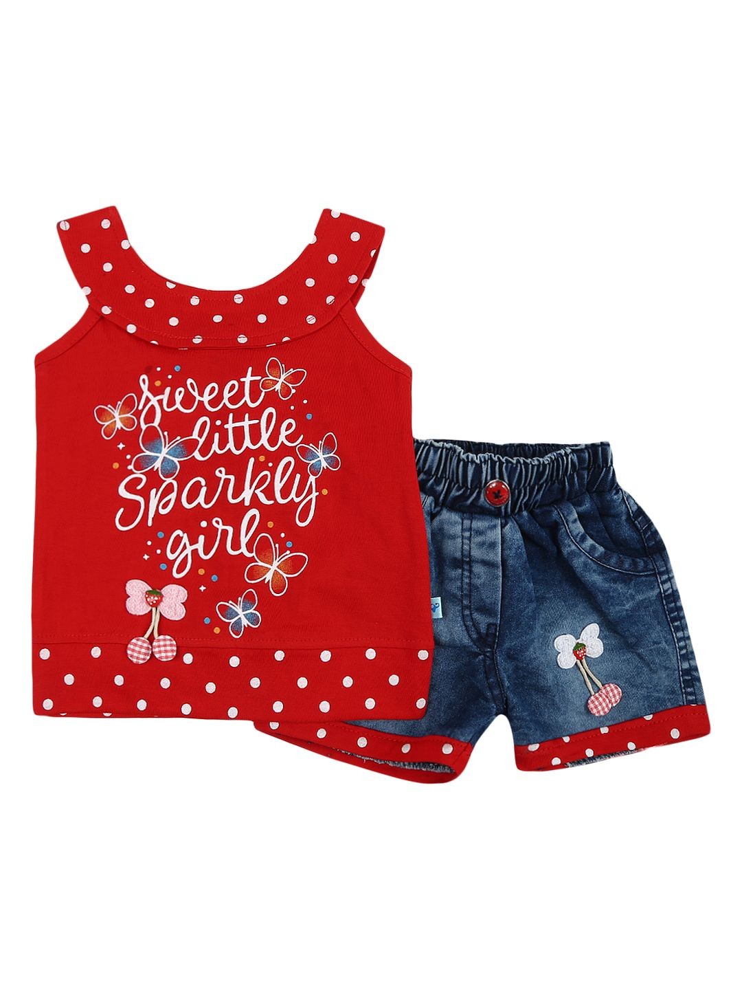 

V-Mart Girls Printed Pure Cotton Top with Shorts, Red