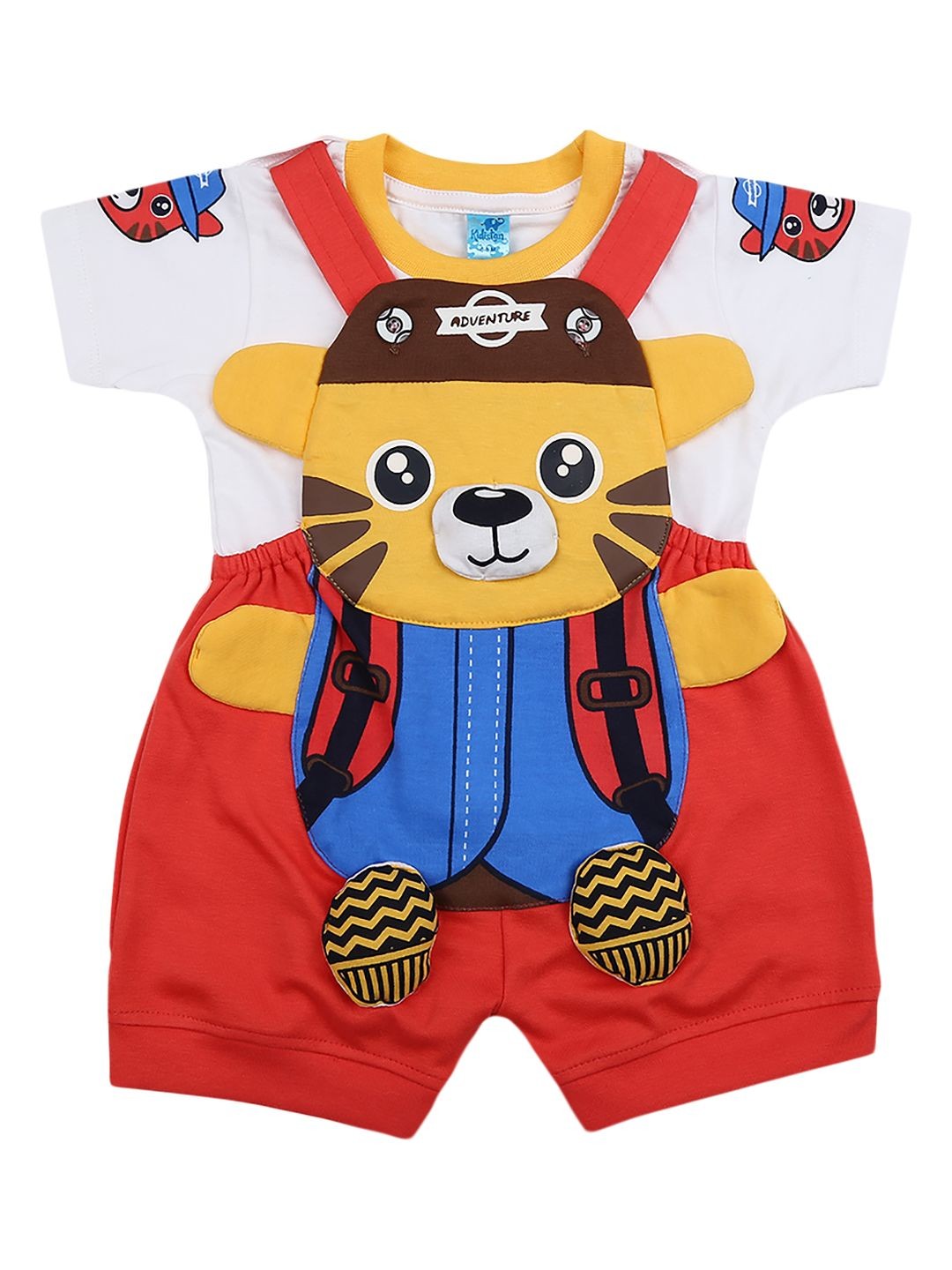 

V-Mart Unisex Kids Printed Pure Cotton T-shirt and Shirt with Shorts, Orange
