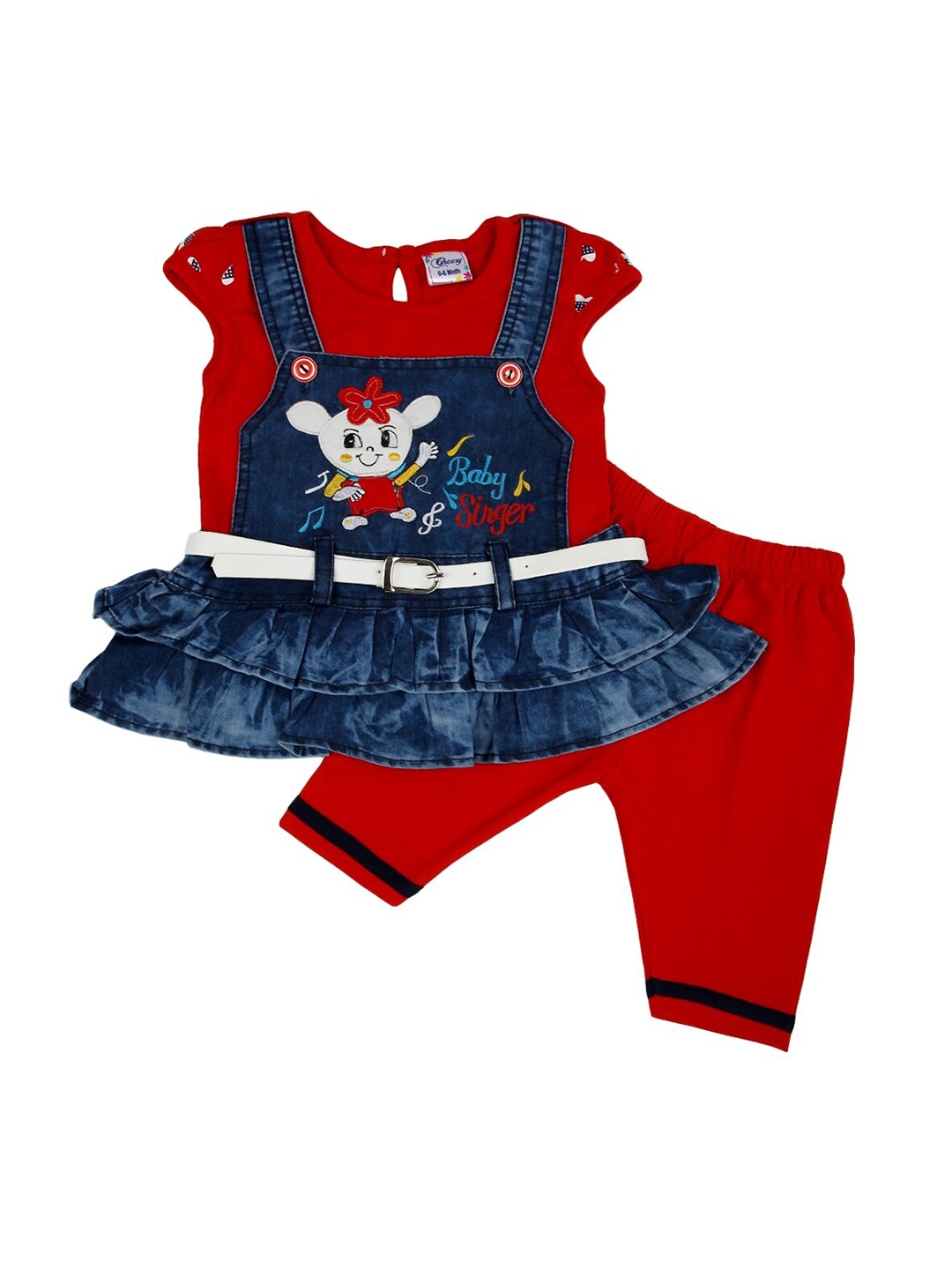 

V-Mart Unisex Kids Red & Blue Printed Top with Trousers