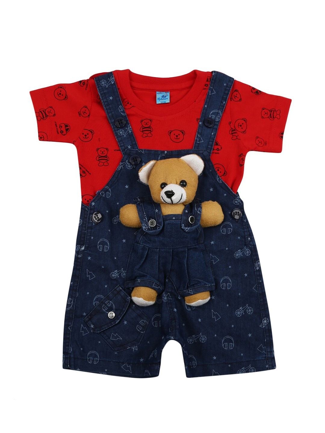 

V-Mart Unisex Kids Red & Navy Blue Printed T-shirt with Shorts