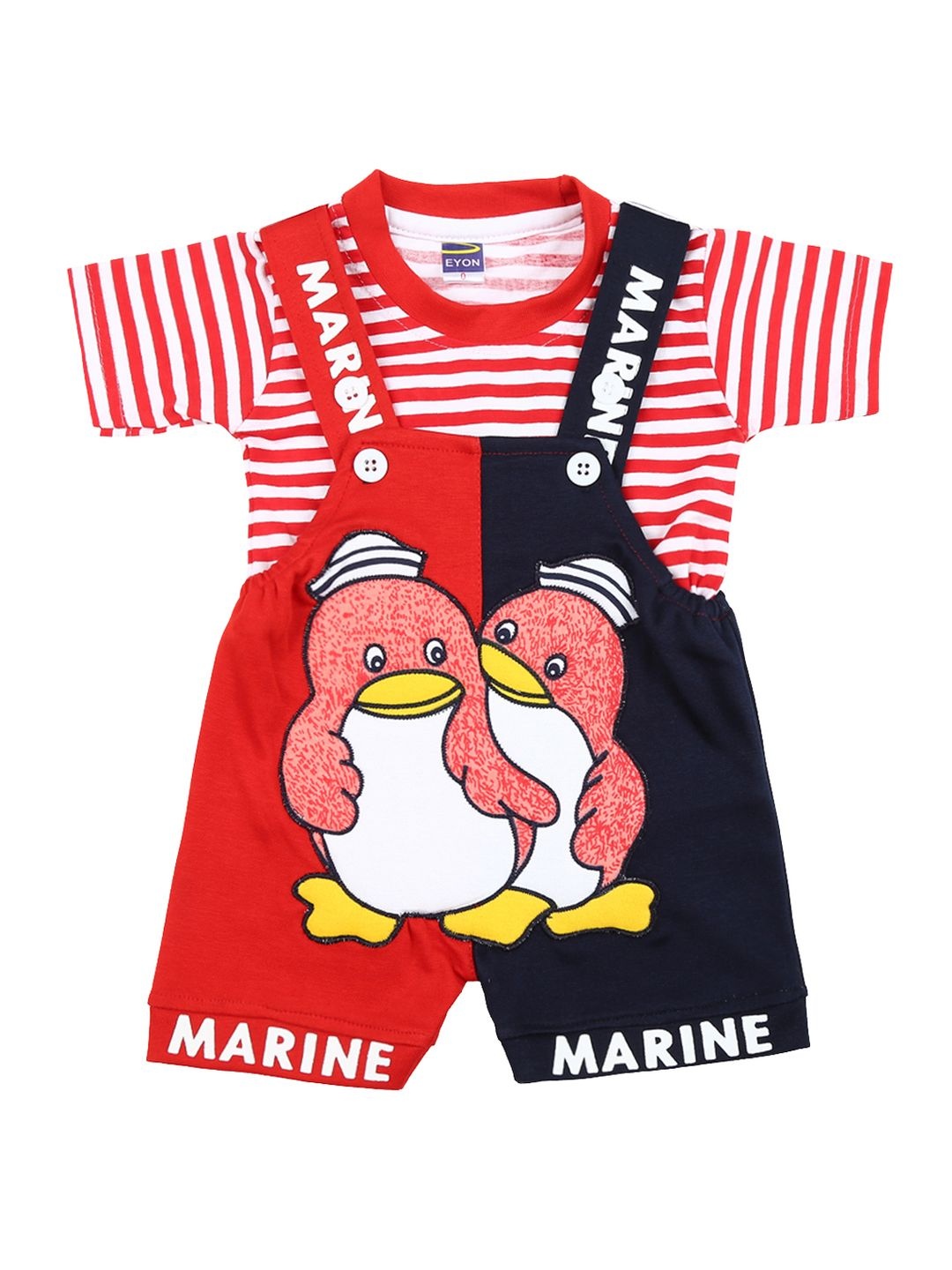 

V-Mart Unisex Kids Striped Pure Cotton T-shirt with Shorts, Red