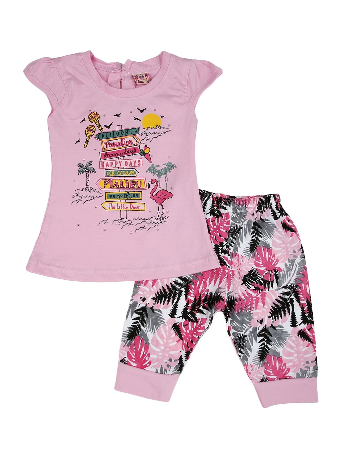 

V-Mart Unisex Kids Pink Printed Top with Pyjamas