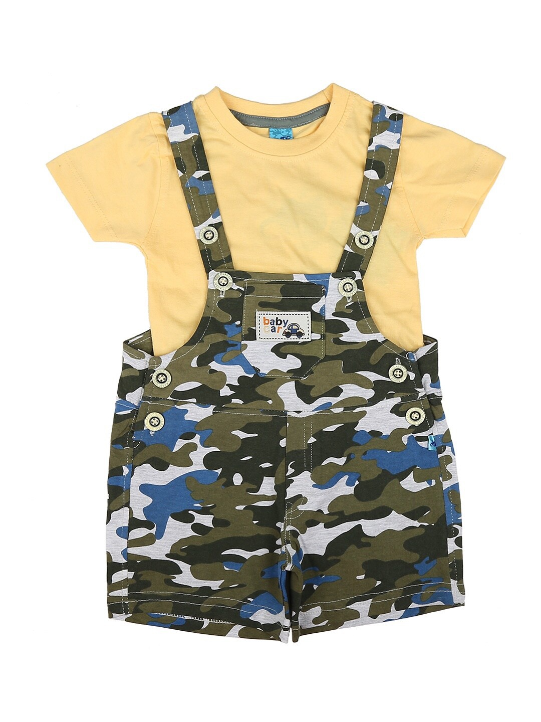 

V-Mart Unisex Kids Yellow & Green T-shirt & Suspenders Shorts