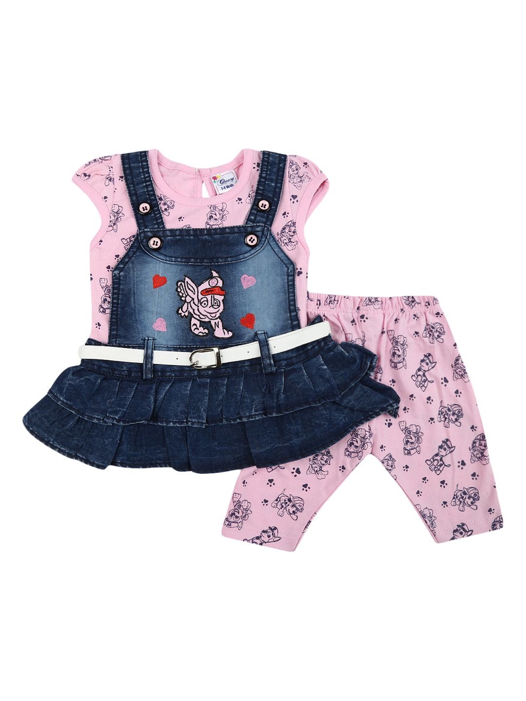 

V-Mart Unisex Kids Pink & Navy Blue Printed Top with Capris