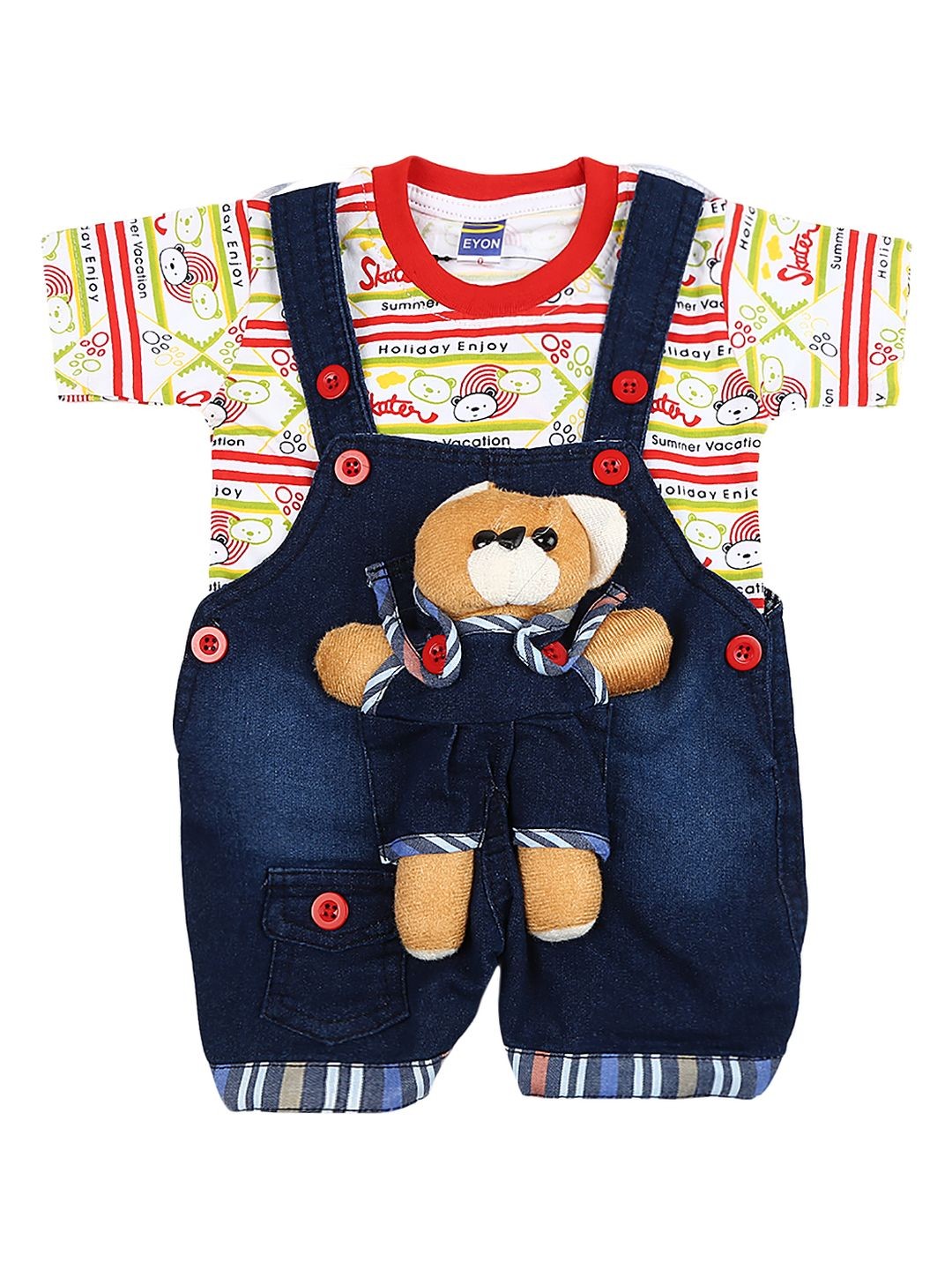 

V-Mart Unisex Kids White & Blue Printed T-shirt with Shorts