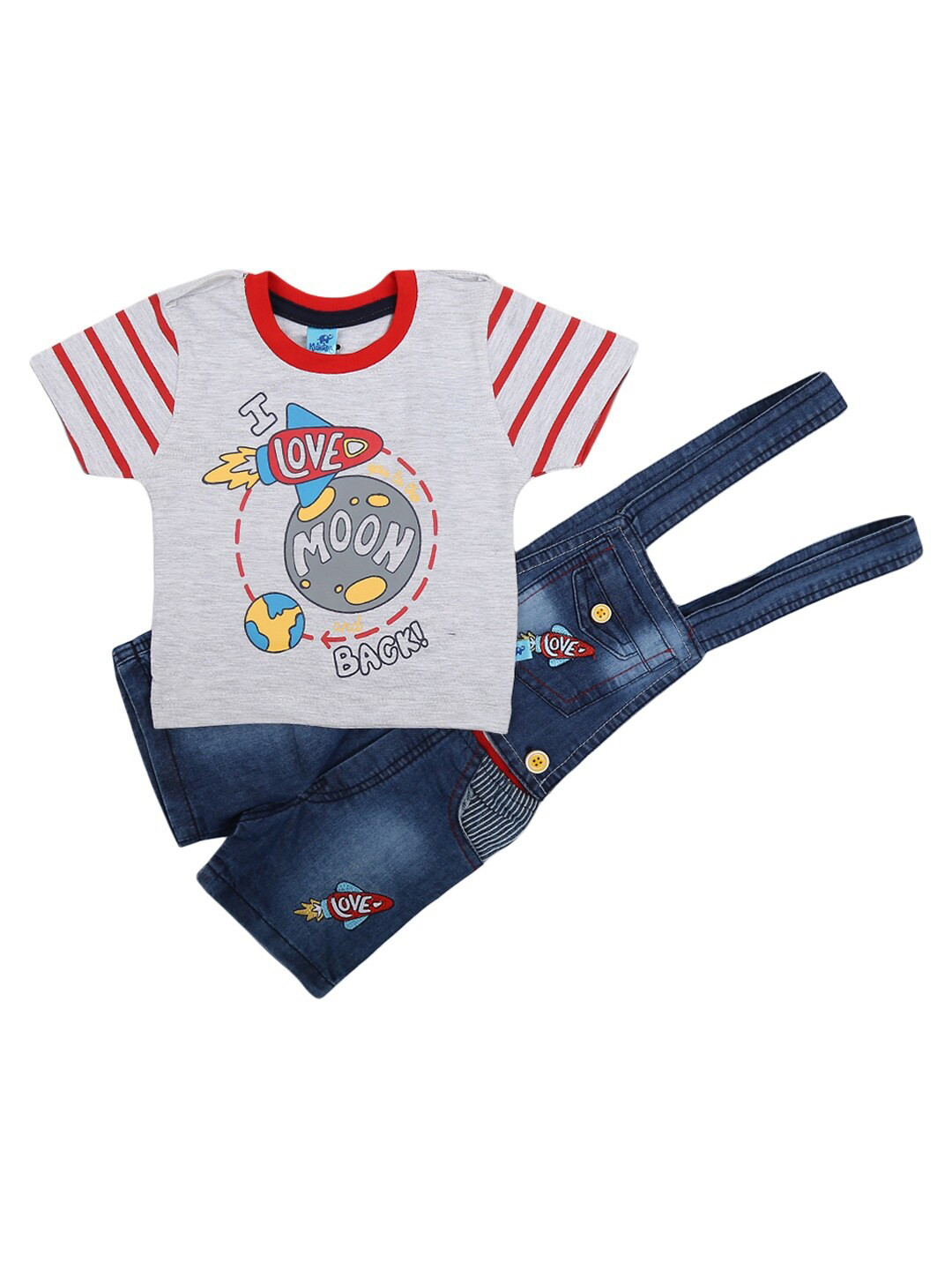 

V-Mart Unisex Kids Grey & Blue Printed T-shirt with Shorts