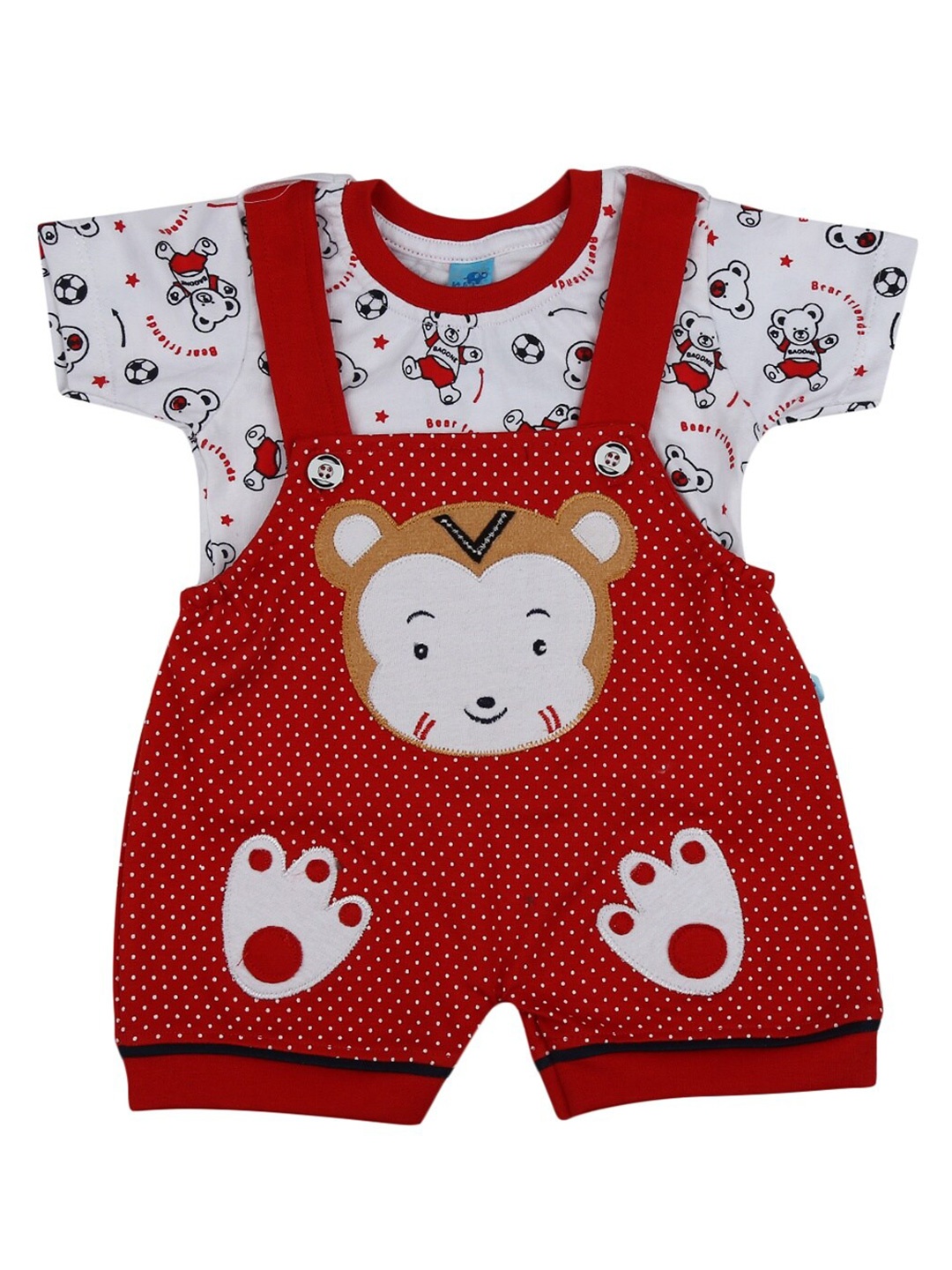 

V-Mart Unisex Kids Red & White Printed T-shirt with Shorts