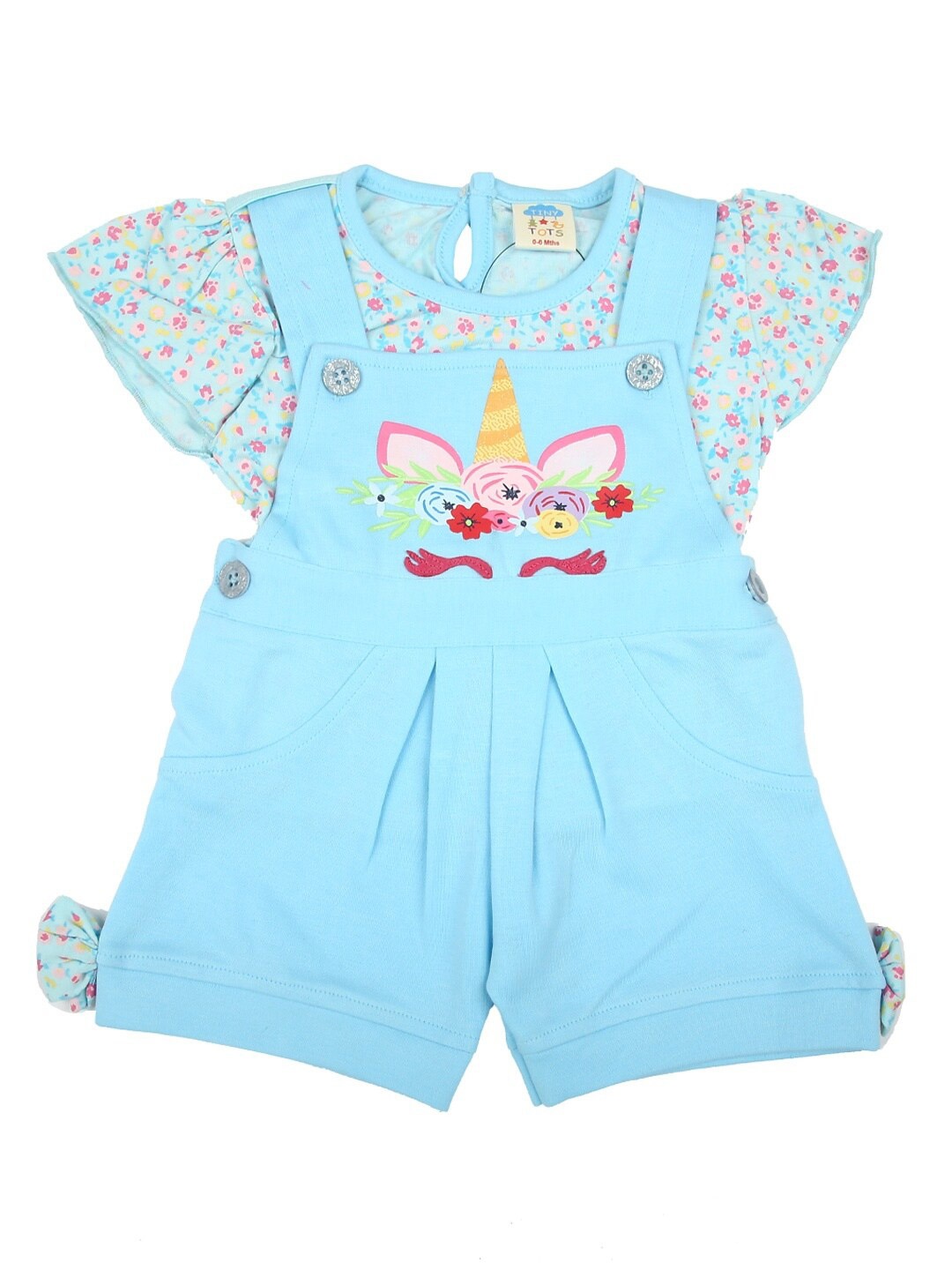 

V-Mart Unisex Kids Turquoise Blue & White Printed Top with Shorts