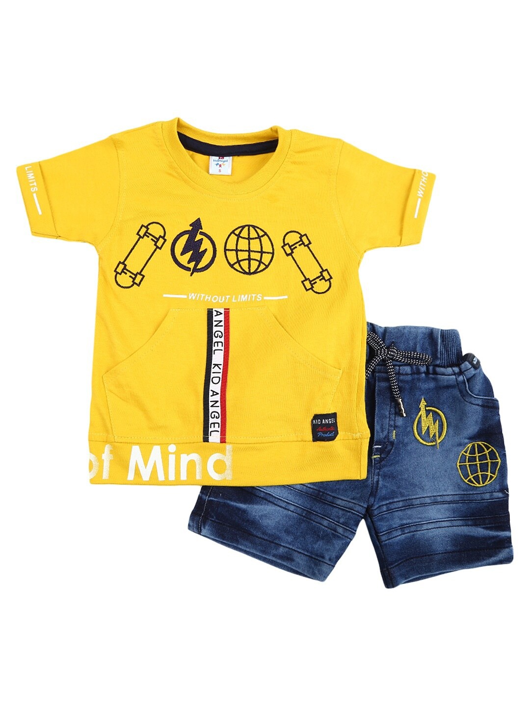 

V-Mart Unisex Kids Yellow & Blue Printed T-shirt with Shorts