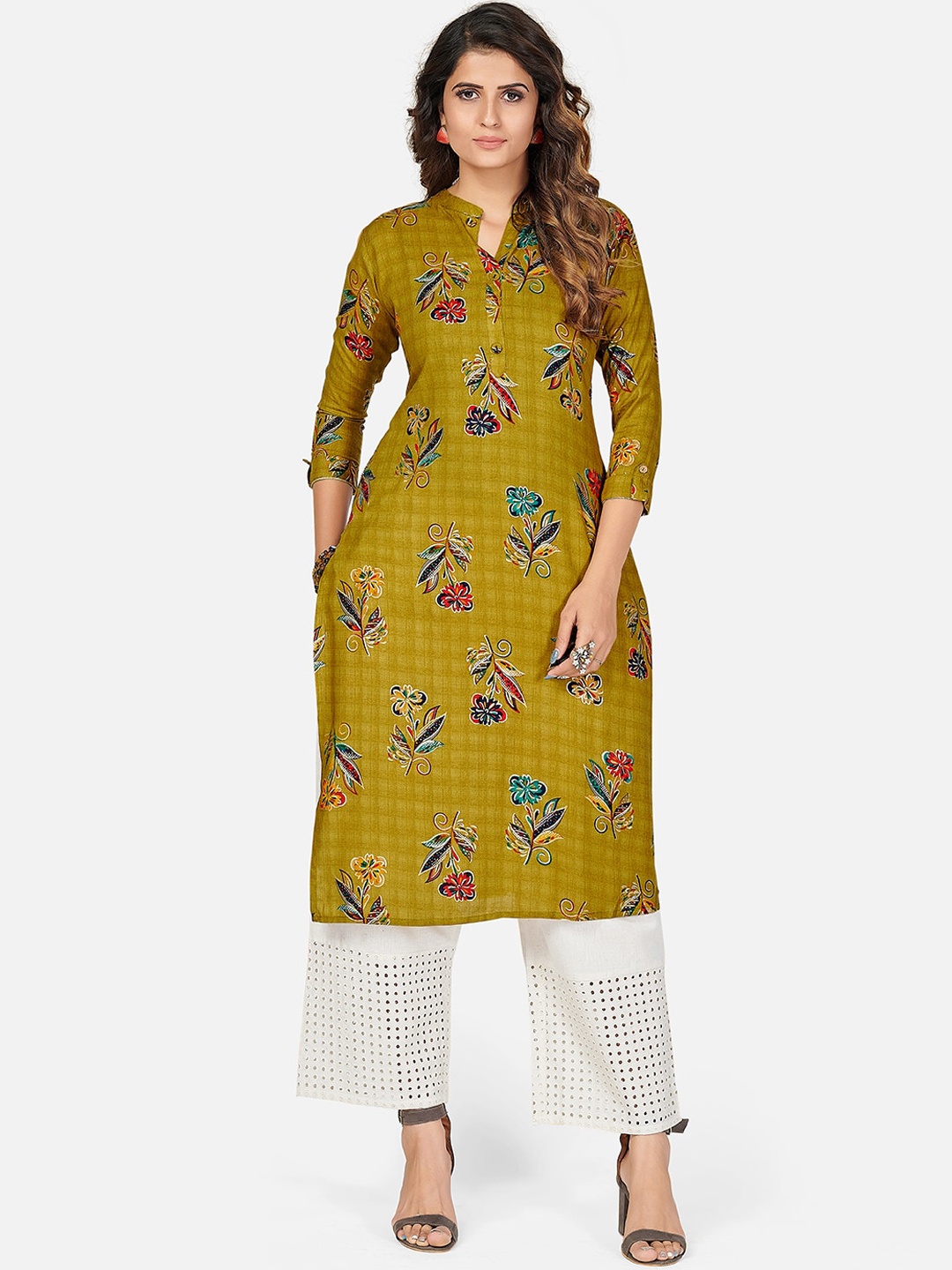 

KALINI Women Green Floral Printed Kurta