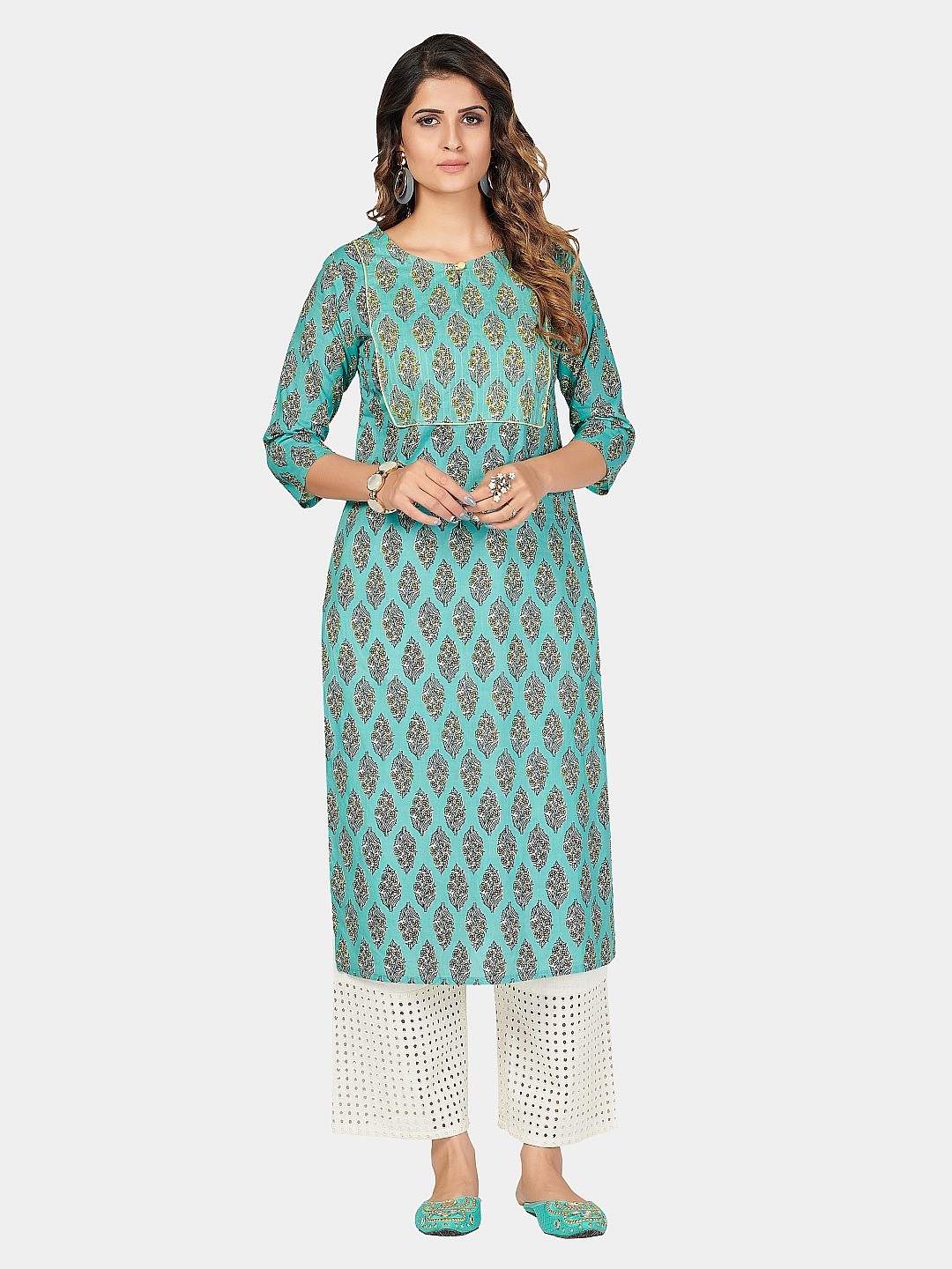 

KALINI Women Turquoise Blue Ethnic Motifs Printed Kurta