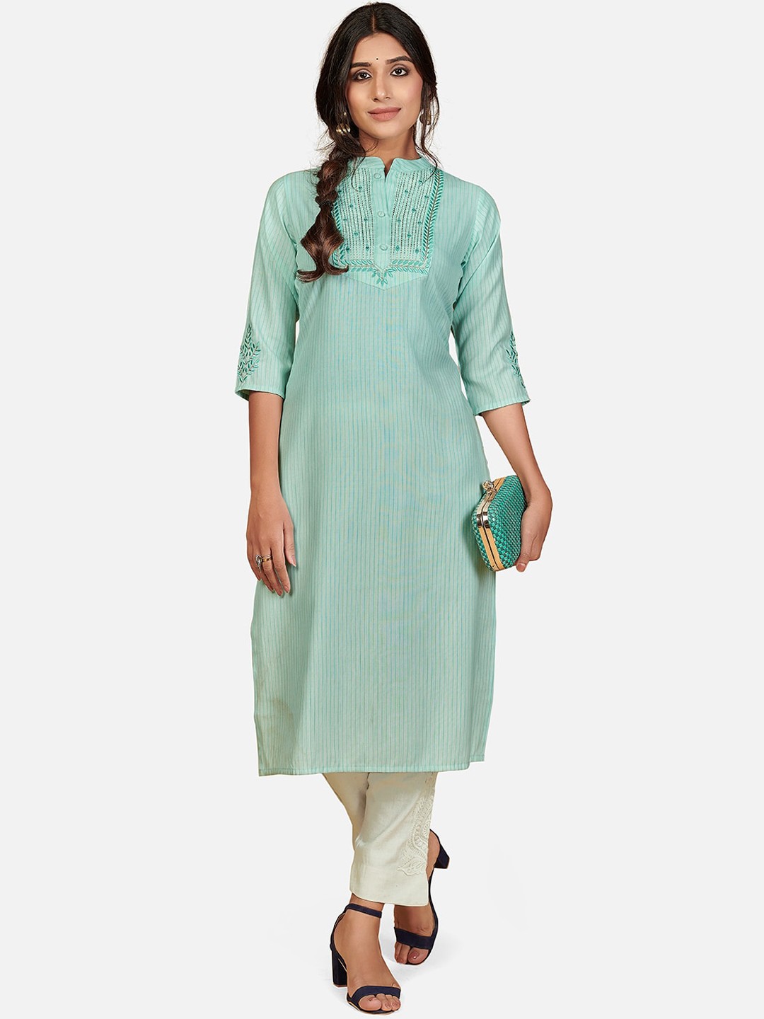 

KALINI Women Blue Ethnic Motifs Yoke Design Thread Work Kurta