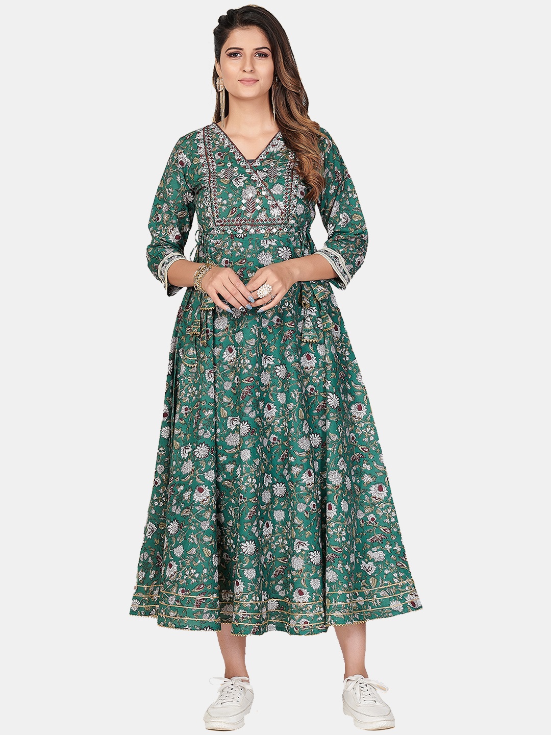 

Vbuyz Women Green Floral Printed Flared Sleeves Anarkali Kurta