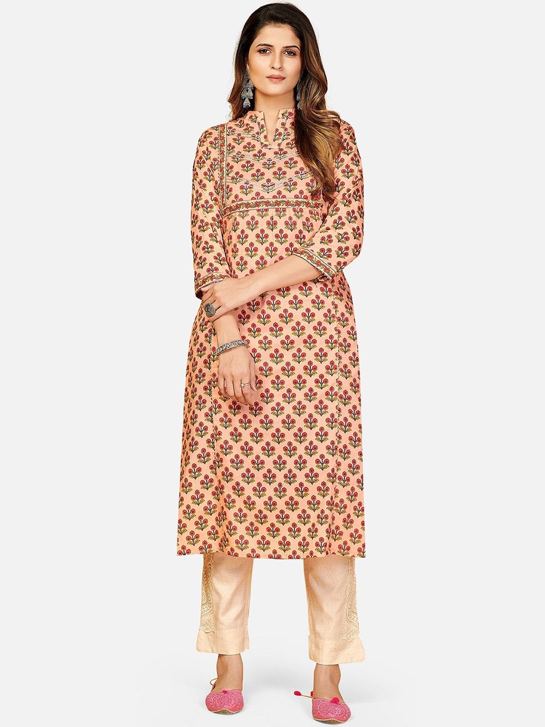

KALINI Women Peach-Coloured Ethnic Motifs Printed Kurta