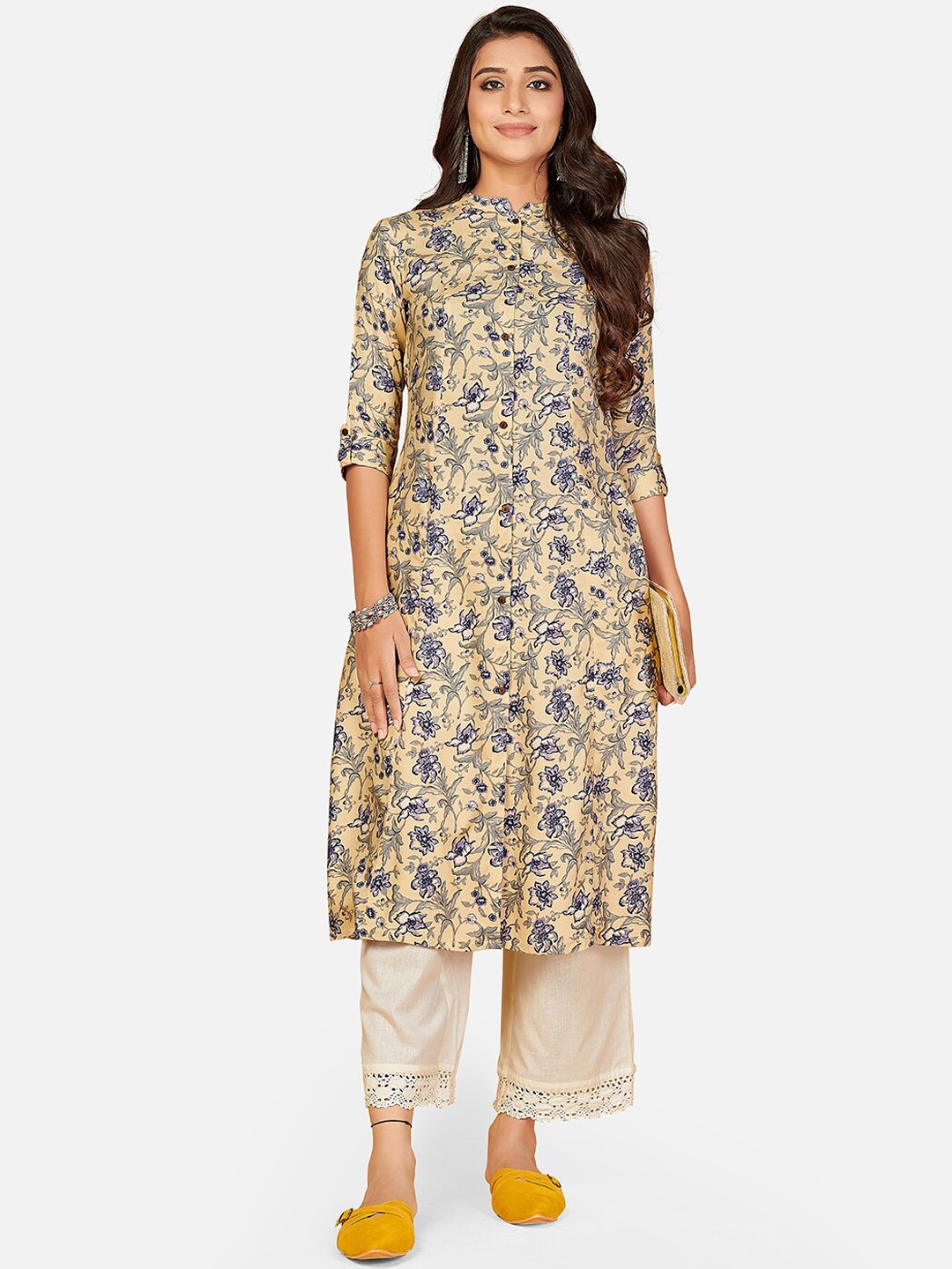 

KALINI Women Blue Floral Printed Kurta
