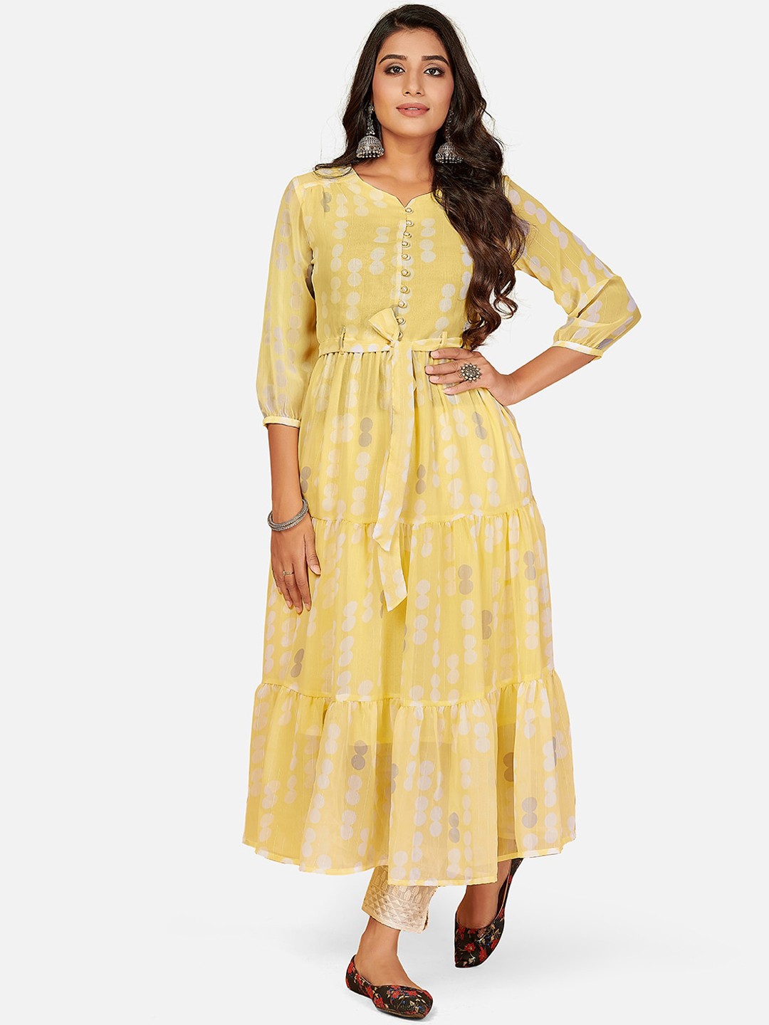 

Vbuyz Women Yellow Floral Embroidered Anarkali Kurta
