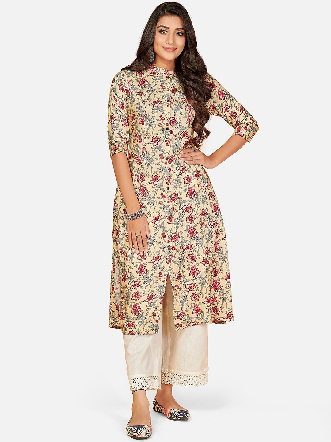 

KALINI Women Red & Yellow Floral Printed Kurta