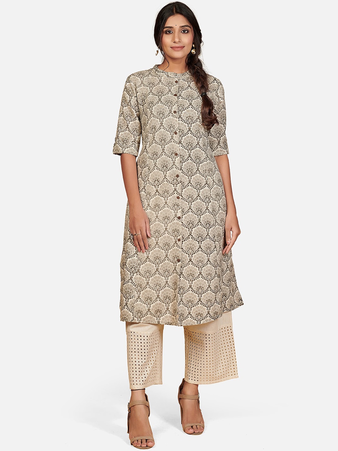 

KALINI Women Grey Ethnic Motifs Printed Kurta