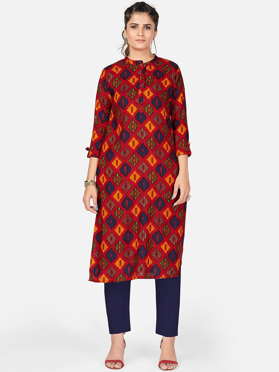 

KALINI Women Red Geometric Printed Kurta