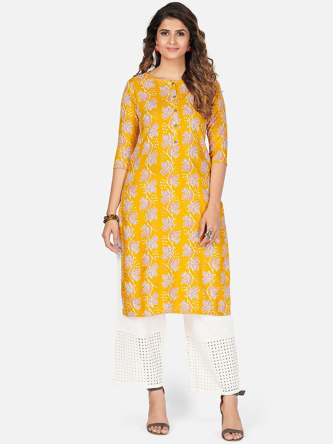 

KALINI Women Yellow Floral Printed Kurta