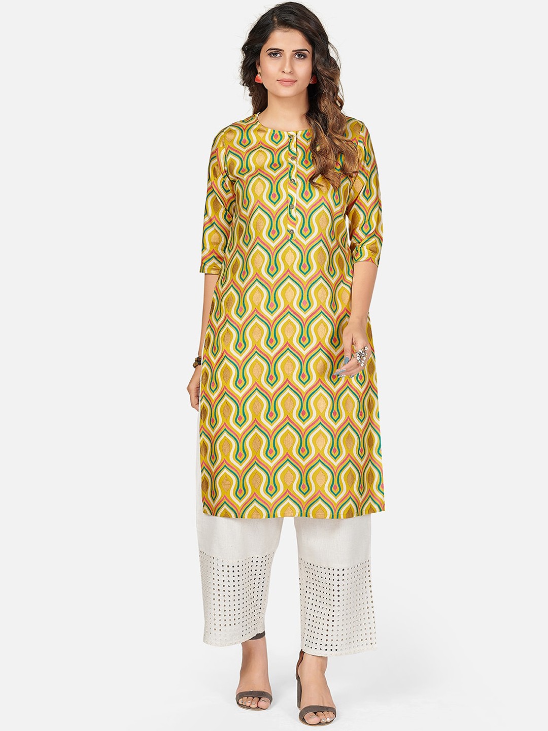 

KALINI Women Yellow & Red Geometric Printed Kurta