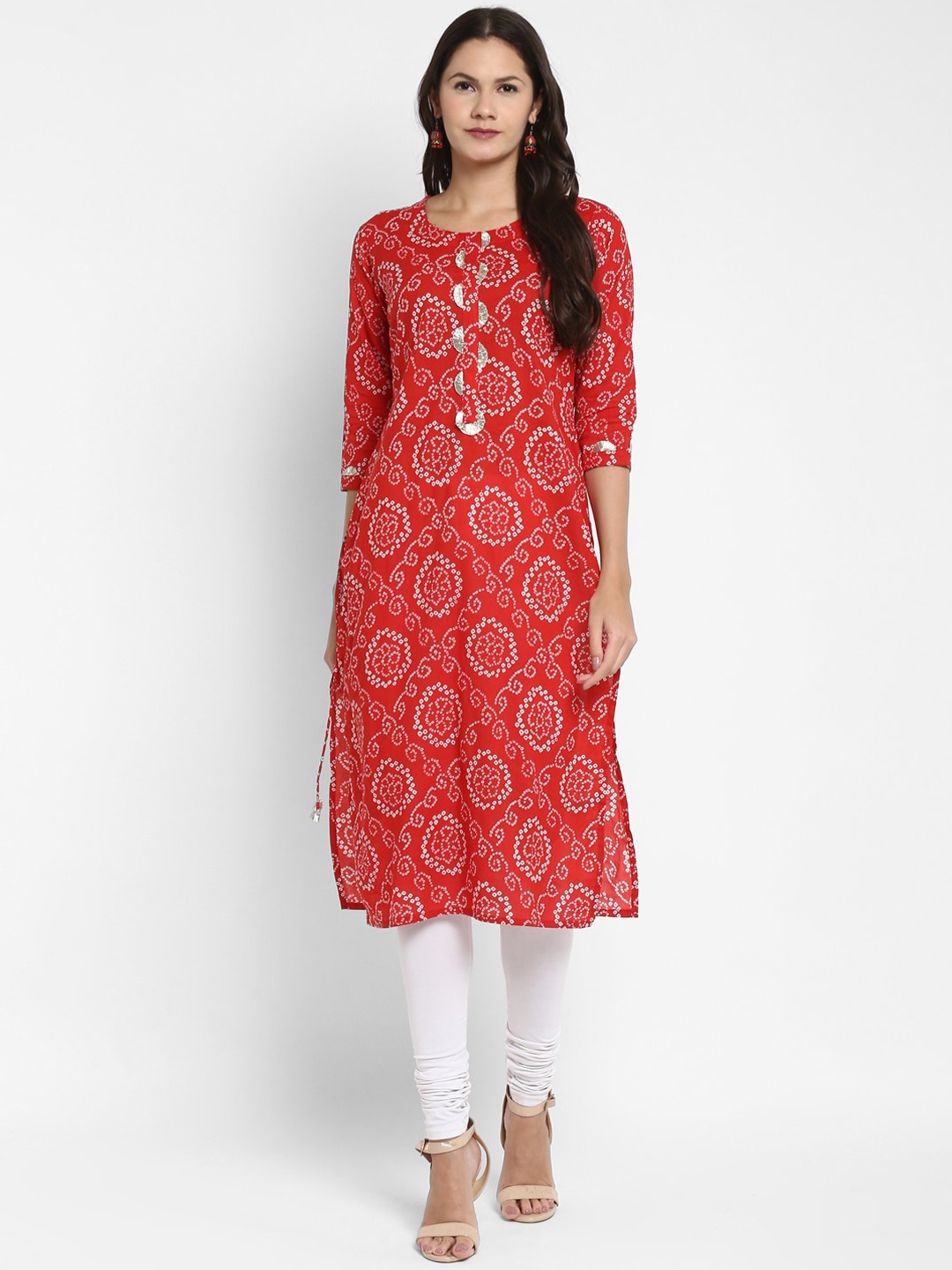 

KALINI Women Red Geometric Dyed Thread Work Kurta