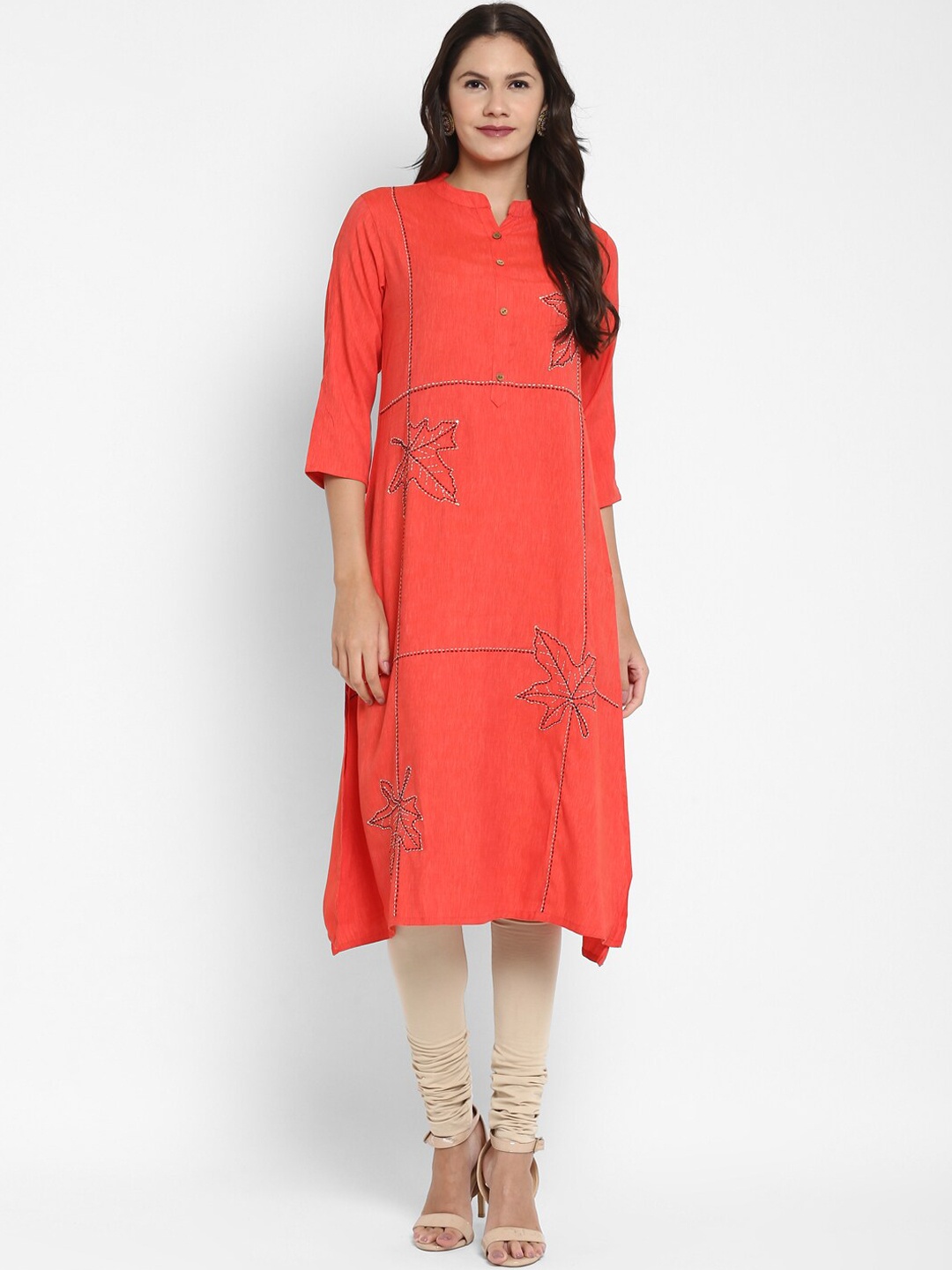 

KALINI Women Coral Ethnic Motifs Printed Kurta
