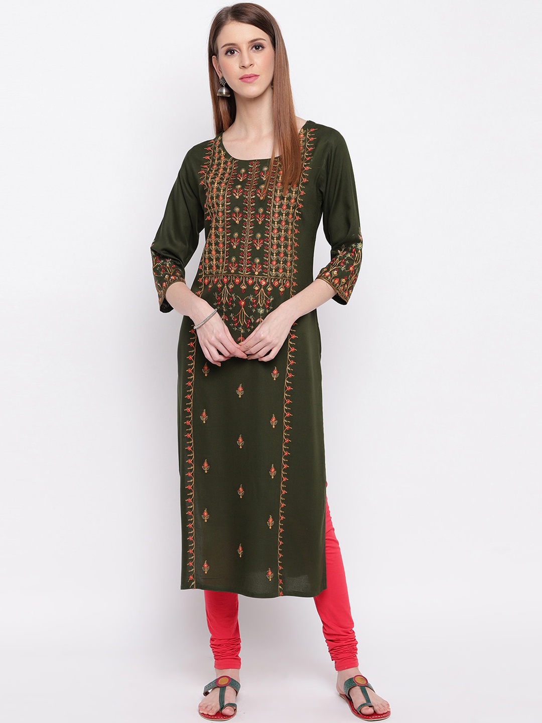 

Vbuyz Women Green Tribal Mirror Work Kurta
