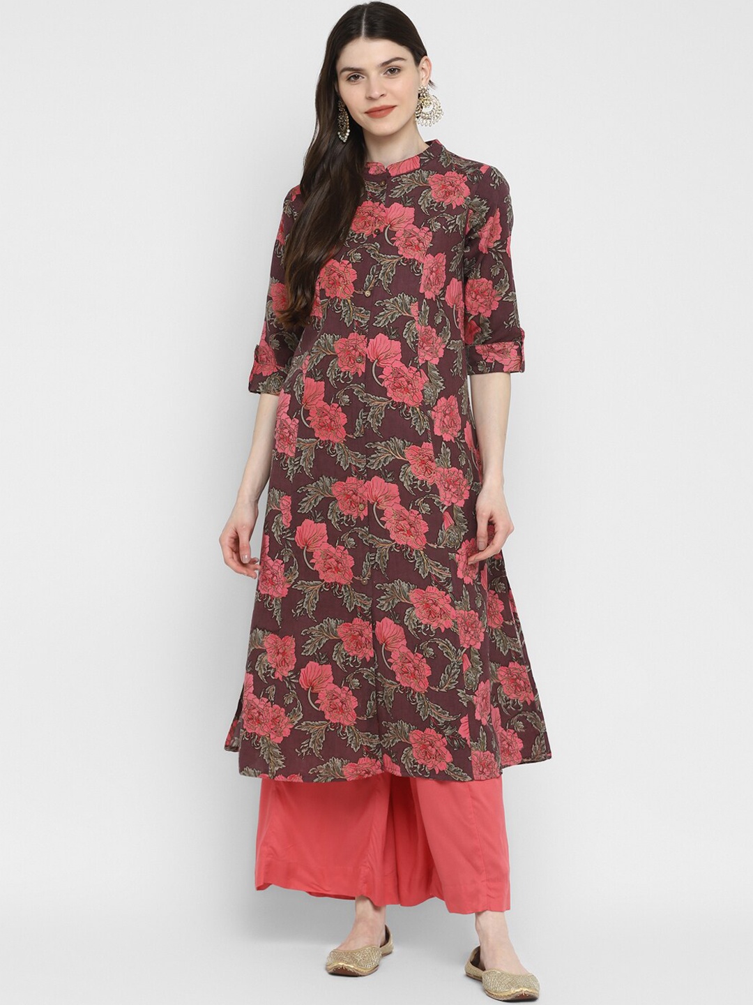 

KALINI Women Purple Floral Printed Flared Sleeves Kurta