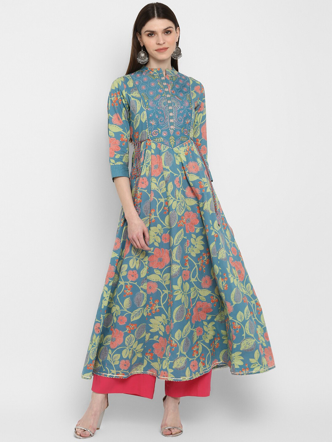 

Vbuyz Women Blue Floral Printed Anarkali Kurta