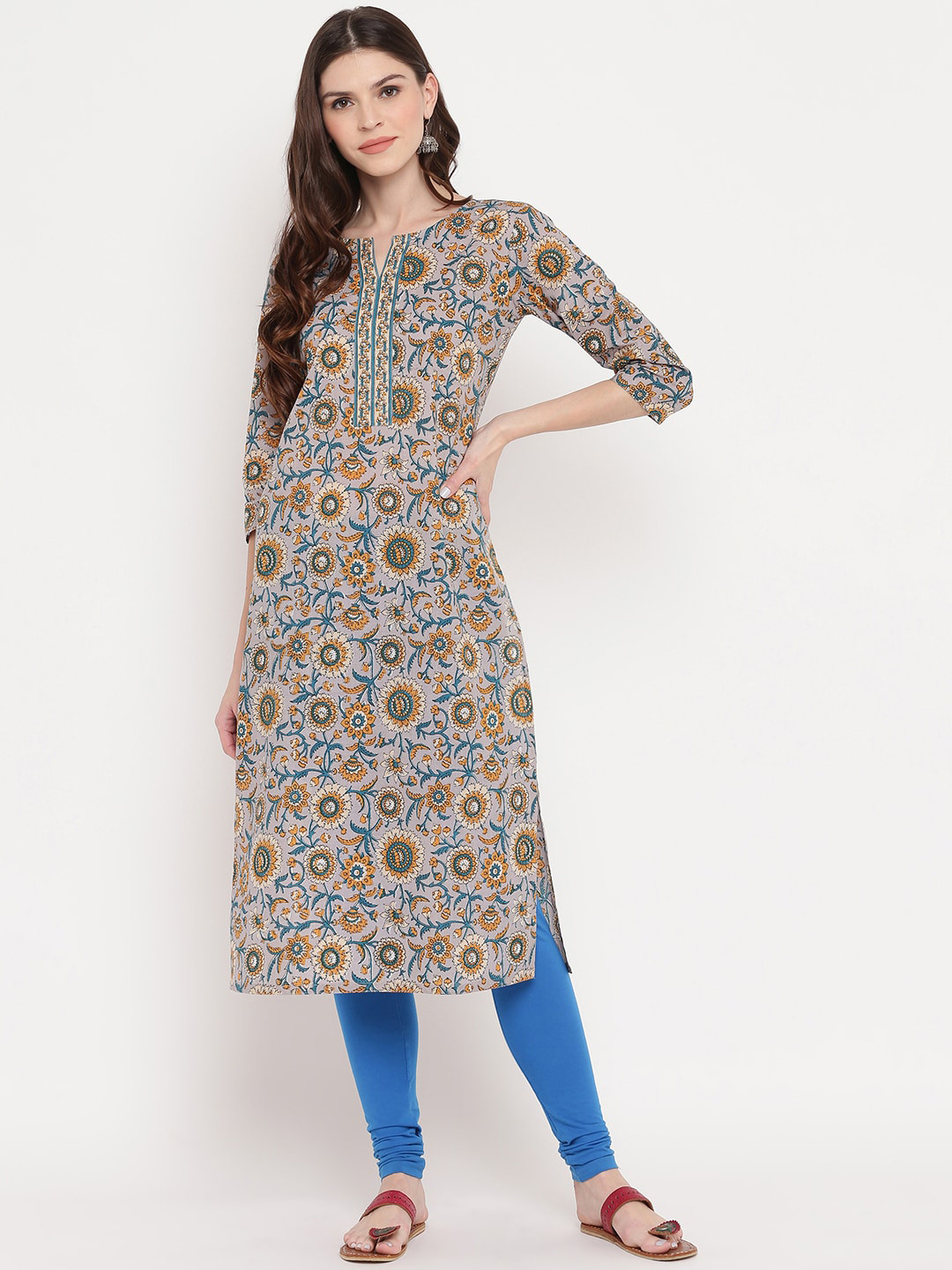 

KALINI Women Grey Ethnic Motifs Printed Gotta Patti Kurta