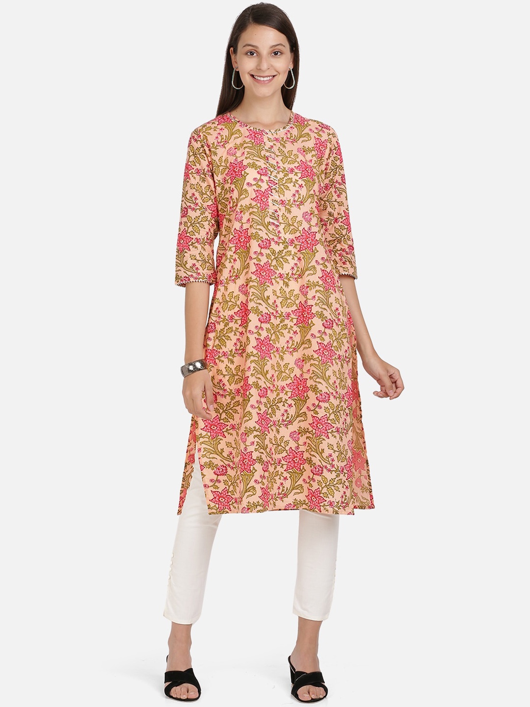 

KALINI Women Peach-Coloured Ethnic Motifs Printed Kurta