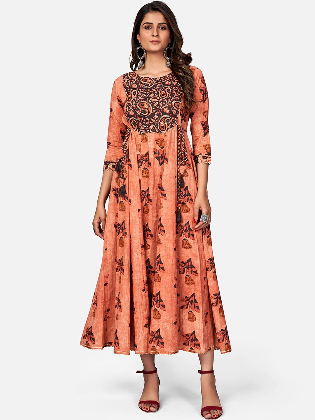 

Vbuyz Women Brown Floral Printed Anarkali Kurta