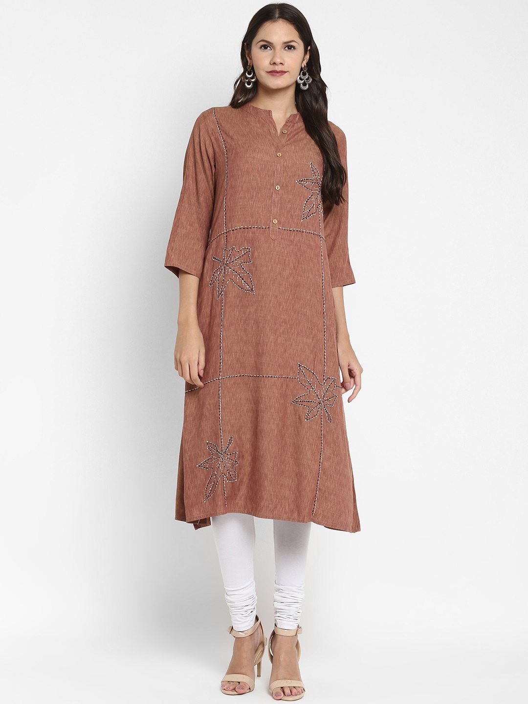 

KALINI Women Brown Geometric Embroidered Thread Work Kurta