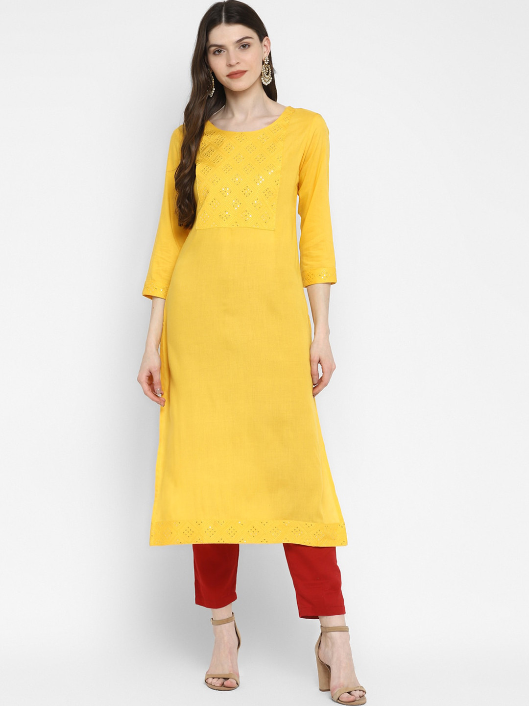 

KALINI Women Yellow Thread Work Kurta
