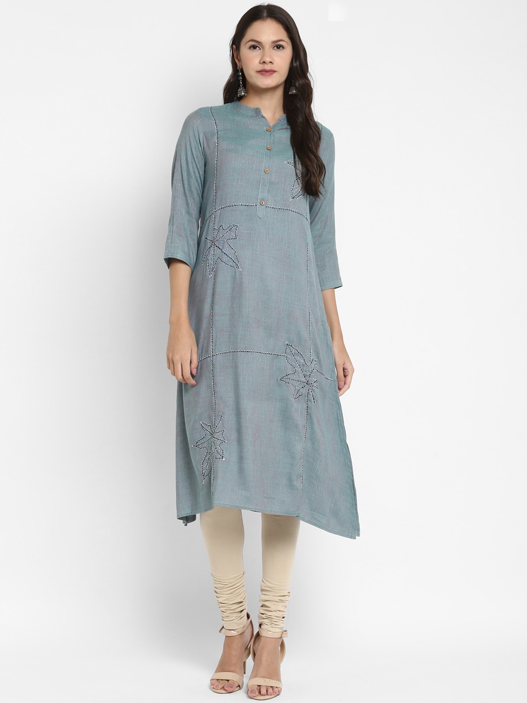 

KALINI Women Blue Geometric Thread Work Kurta
