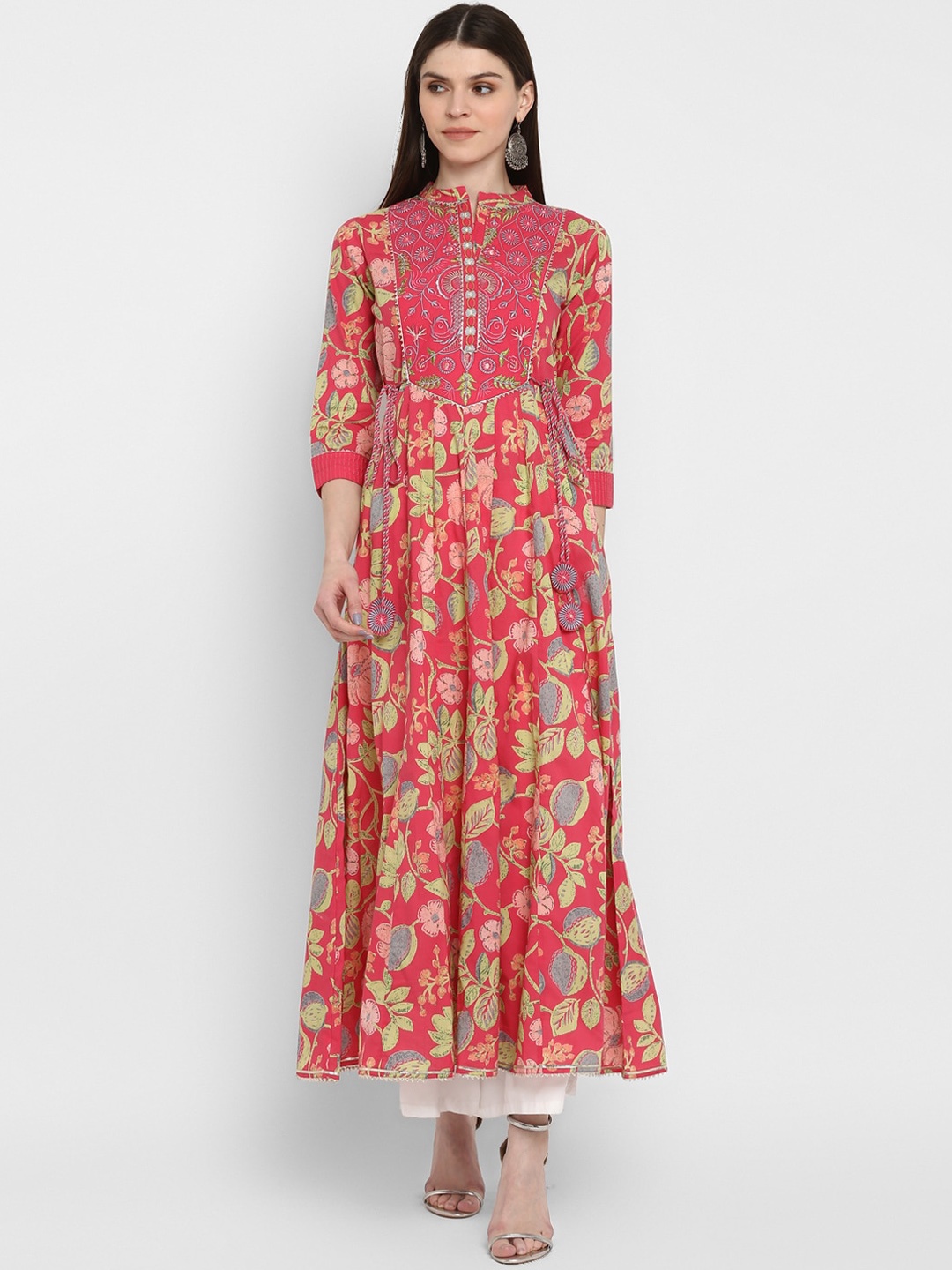 

Vbuyz Women Coral Ethnic Motifs Printed Thread Work Anarkali Kurta