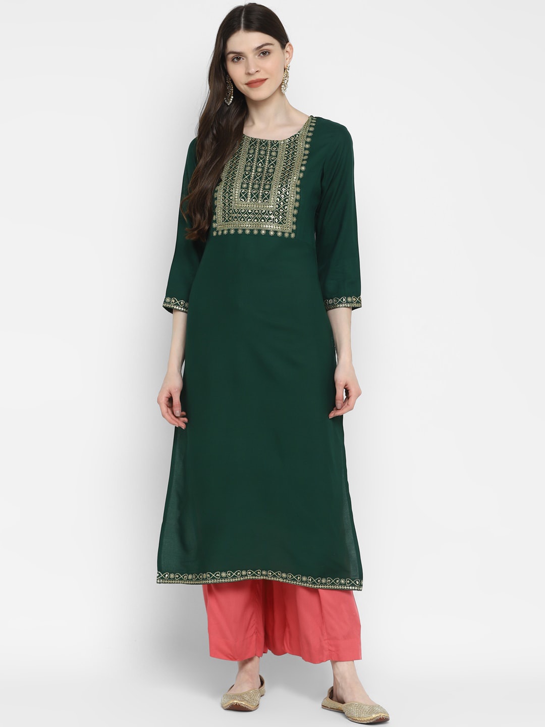 

KALINI Women Green Ethnic Motifs Embroidered Kurta