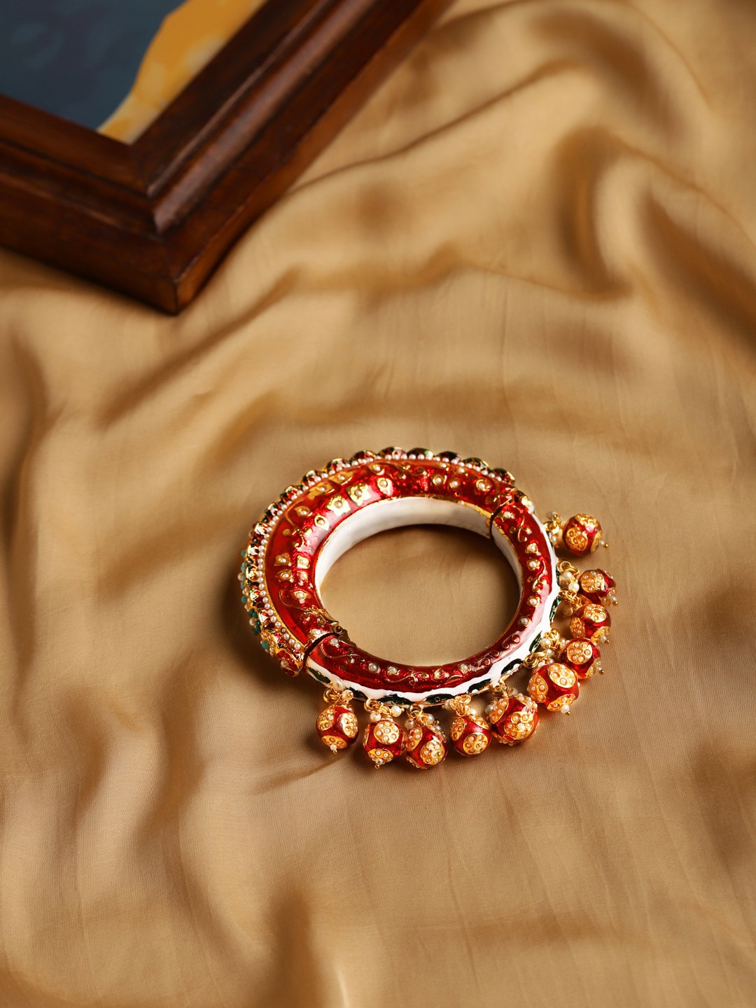 

Ruby Raang Gold-Plated Red Stone Studded Meenakari Bangle