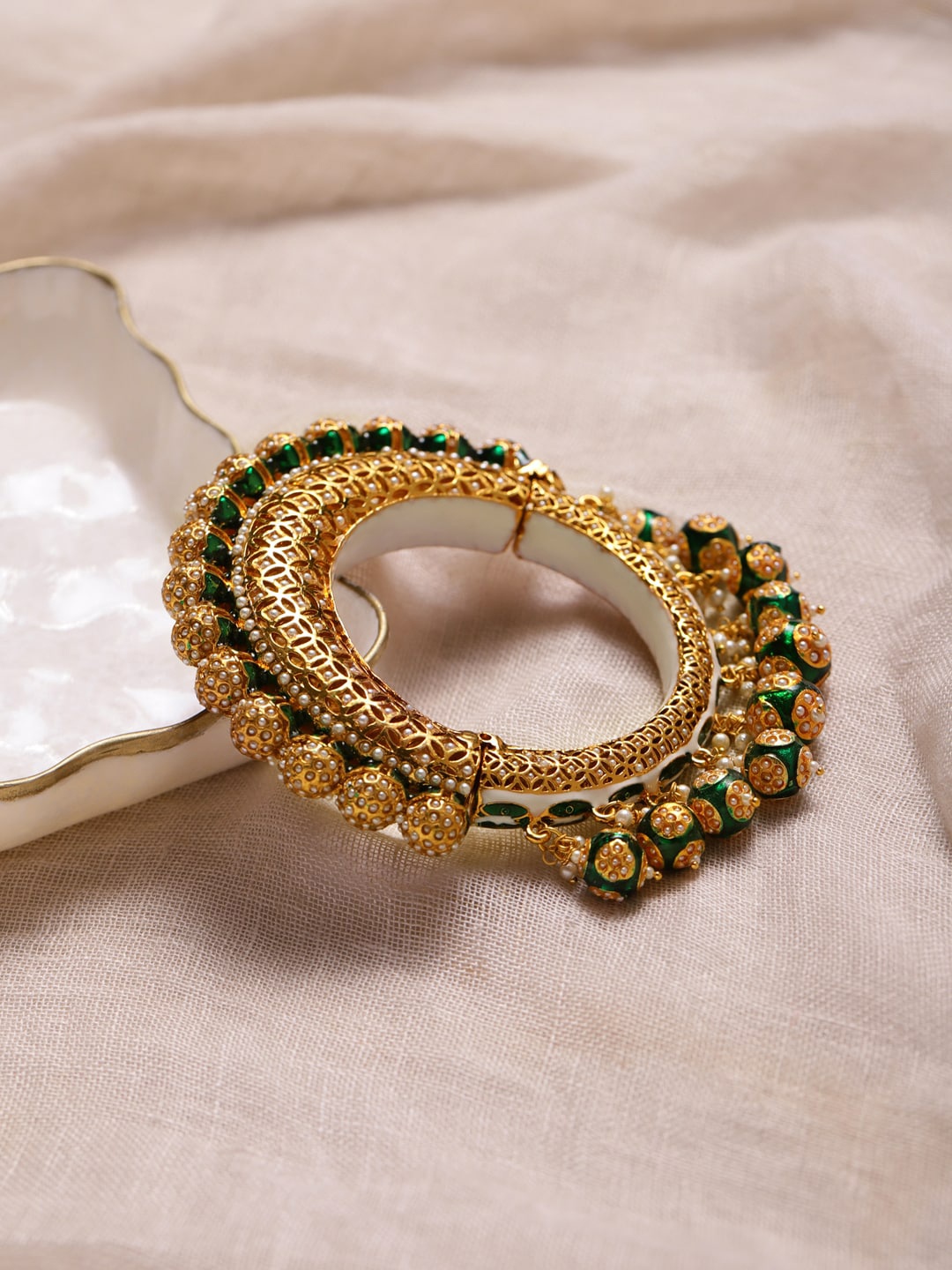 

Ruby Raang Gold-Plated Green Meenakari Bangle