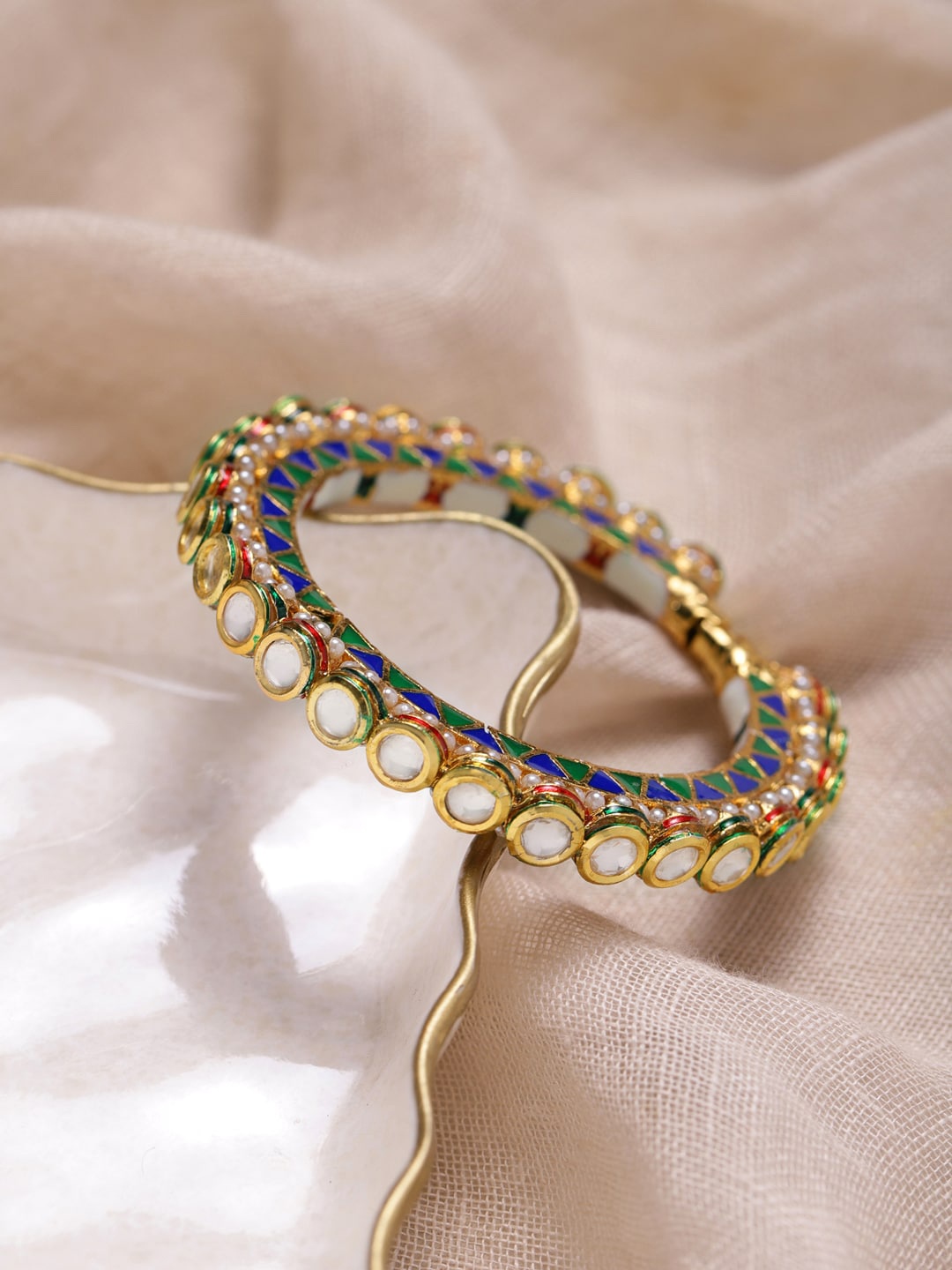 

Ruby Raang Gold-Plated Stone Studded Meenakari Bangle