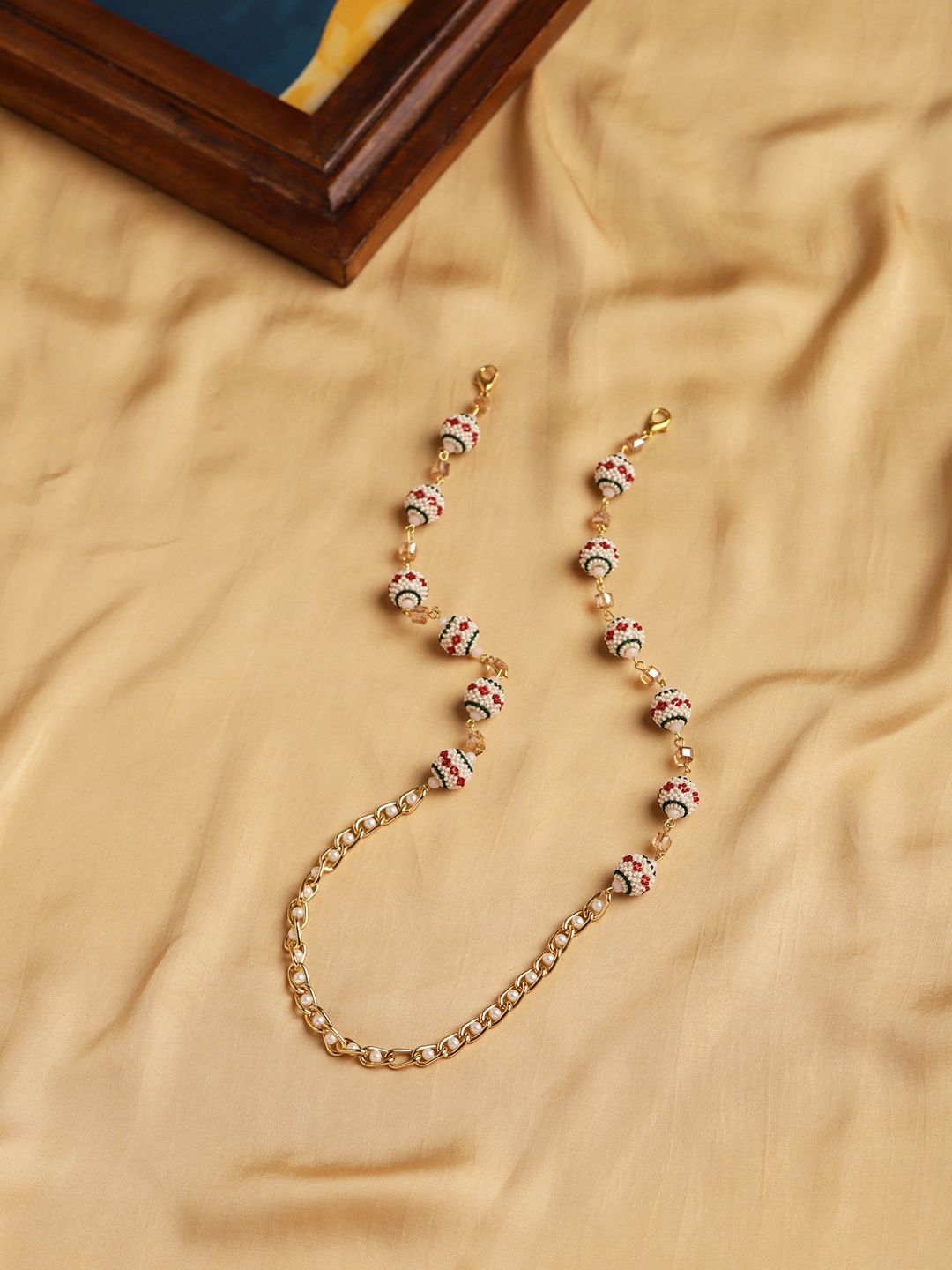 

Ruby Raang Gold-Toned & White Embellished Mask chain