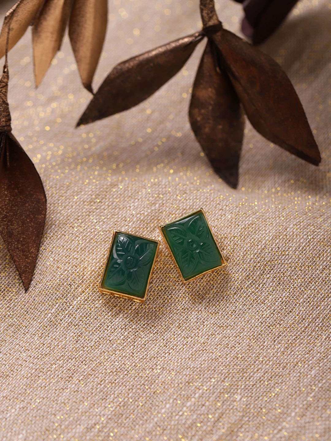 

Ruby Raang Green Square Studs Earrings