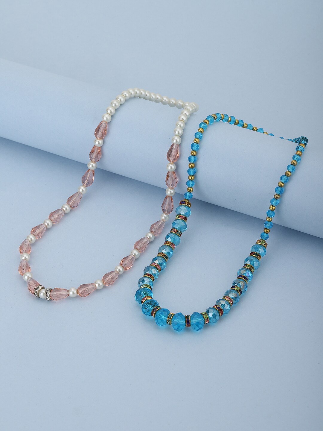 

Carlton London Girls Set Of 2 Pink & Blue Stone-Studded & Beaded Jewellery Set