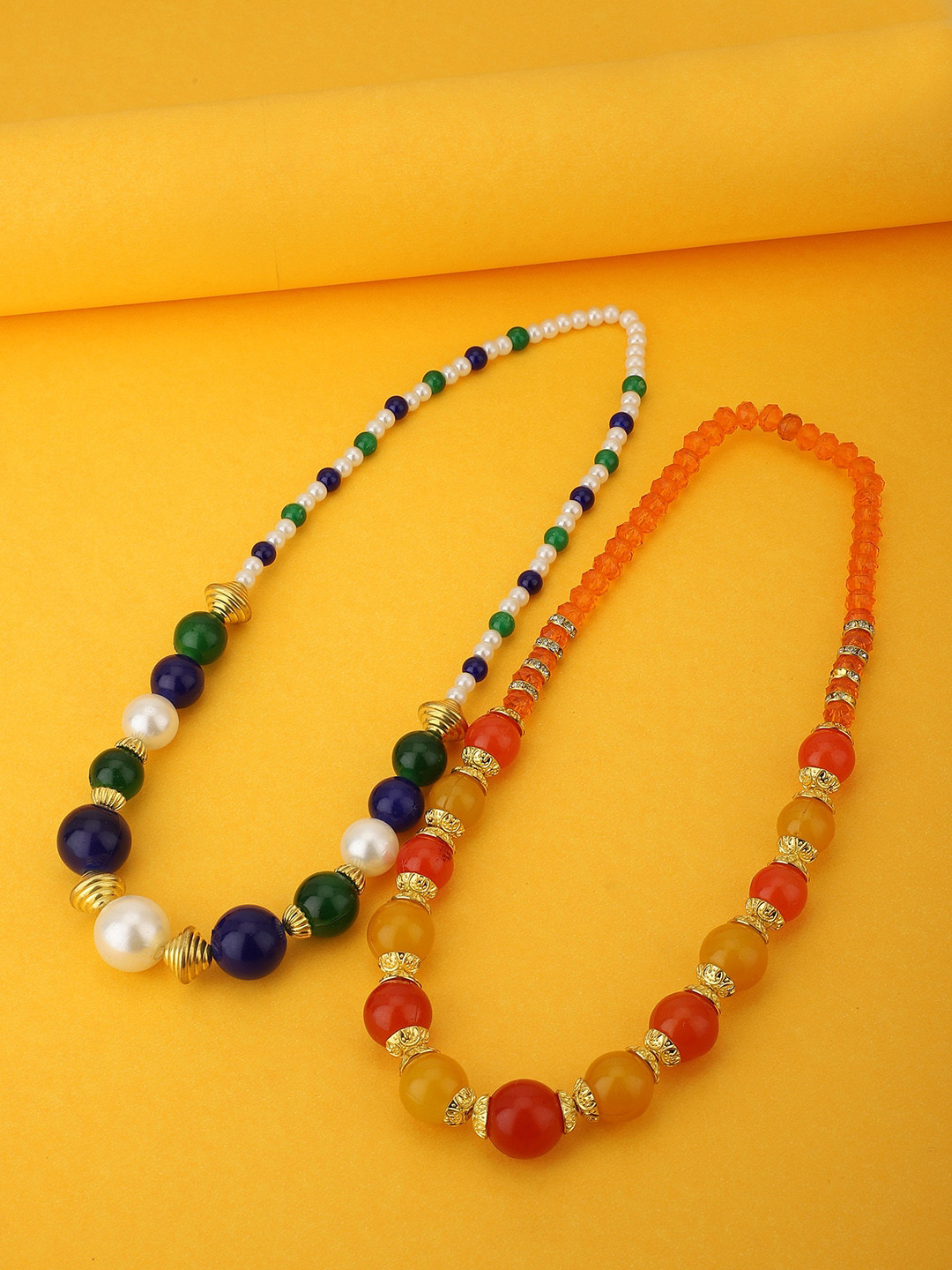 

Carlton London Girls Set Of 2 Orange & Blue Stone-Studded & Beaded Jewellery Set