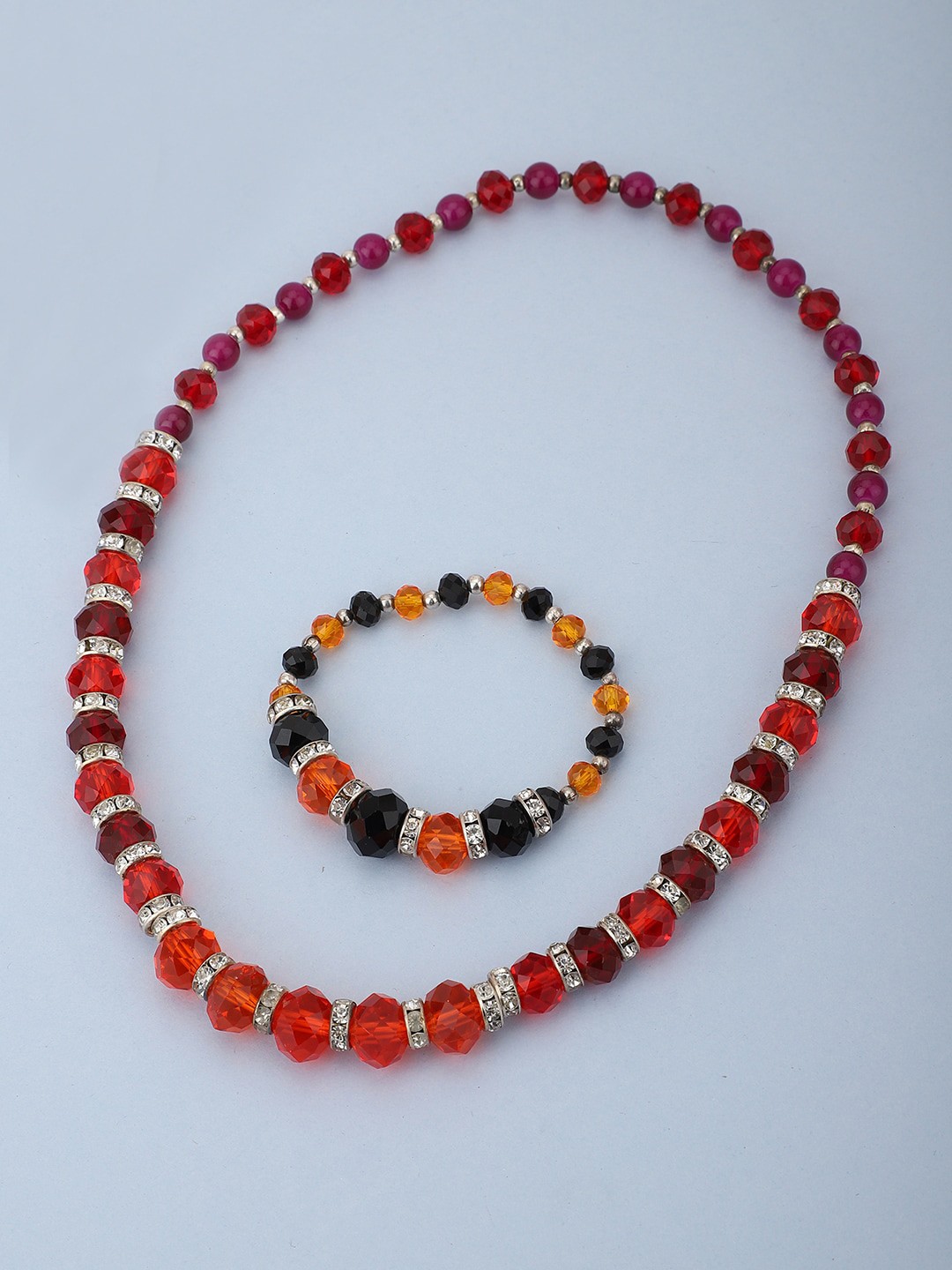 

Carlton London Girls Red & Orange Stone-Studded & Beaded Jewellery Set