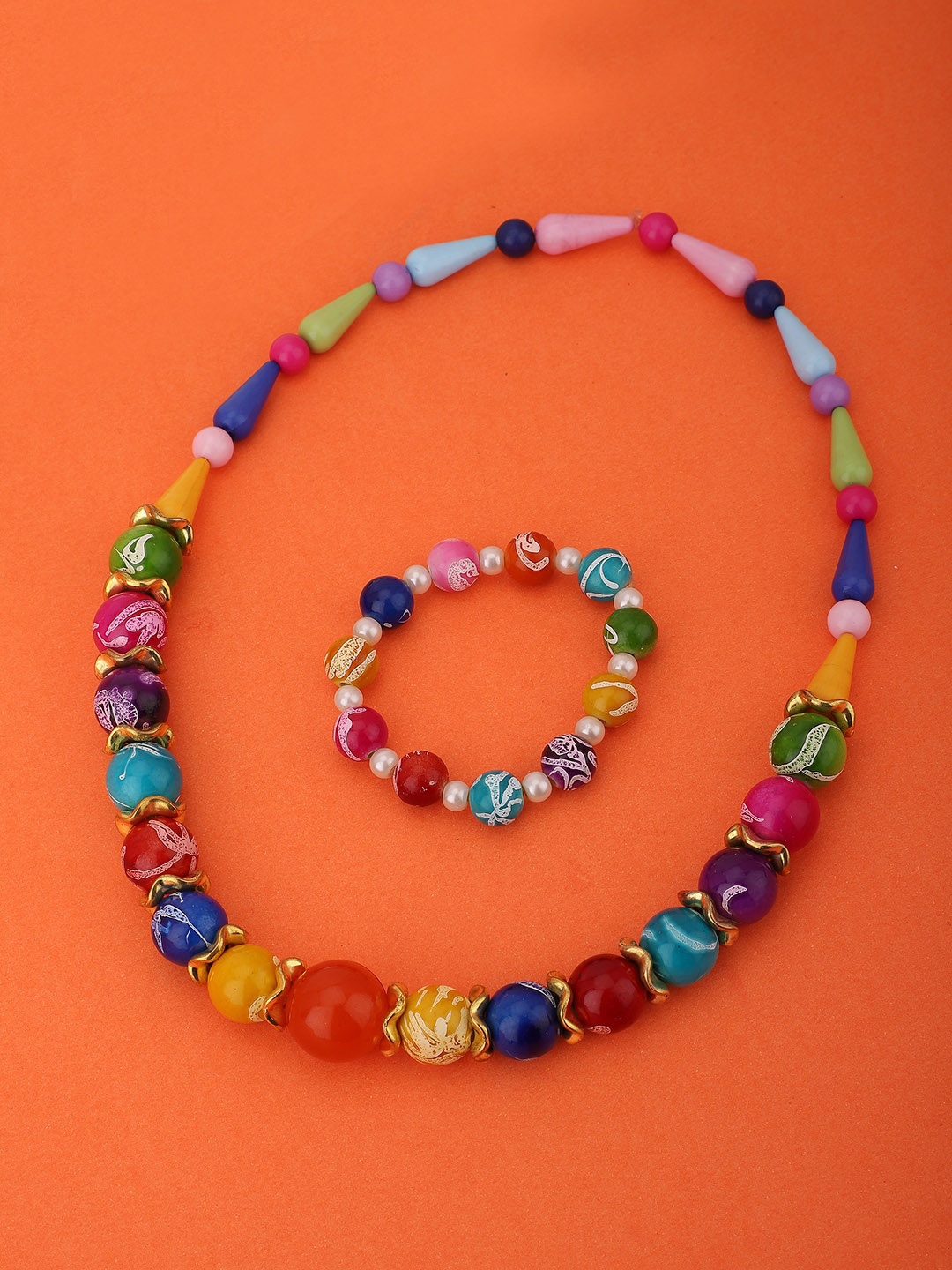 

Carlton London Girls Red & Blue Beaded Jewellery Set